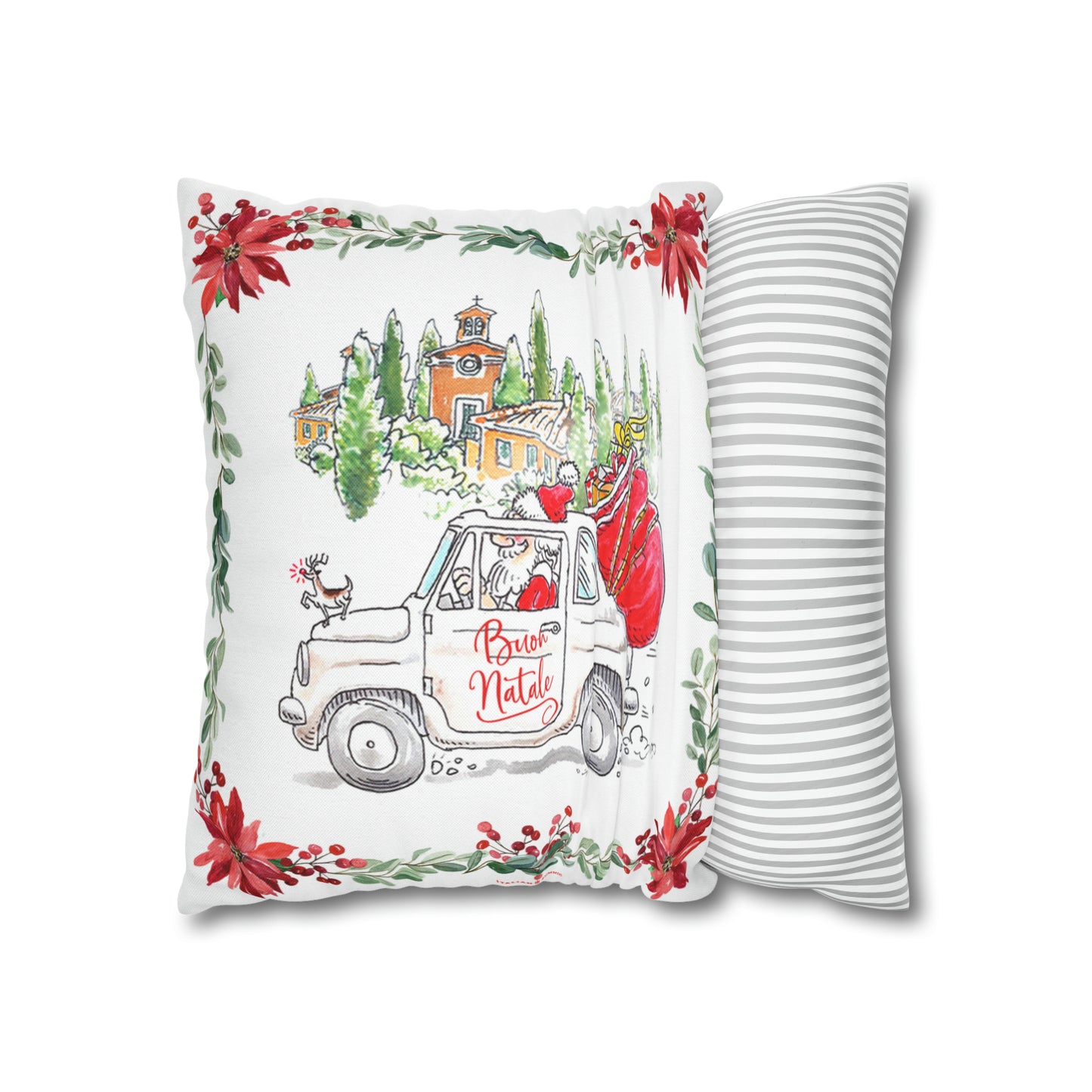 Babbo Natale Italy Christmas Pillow – Fiat 500 Tuscan Holiday Cushion Cover