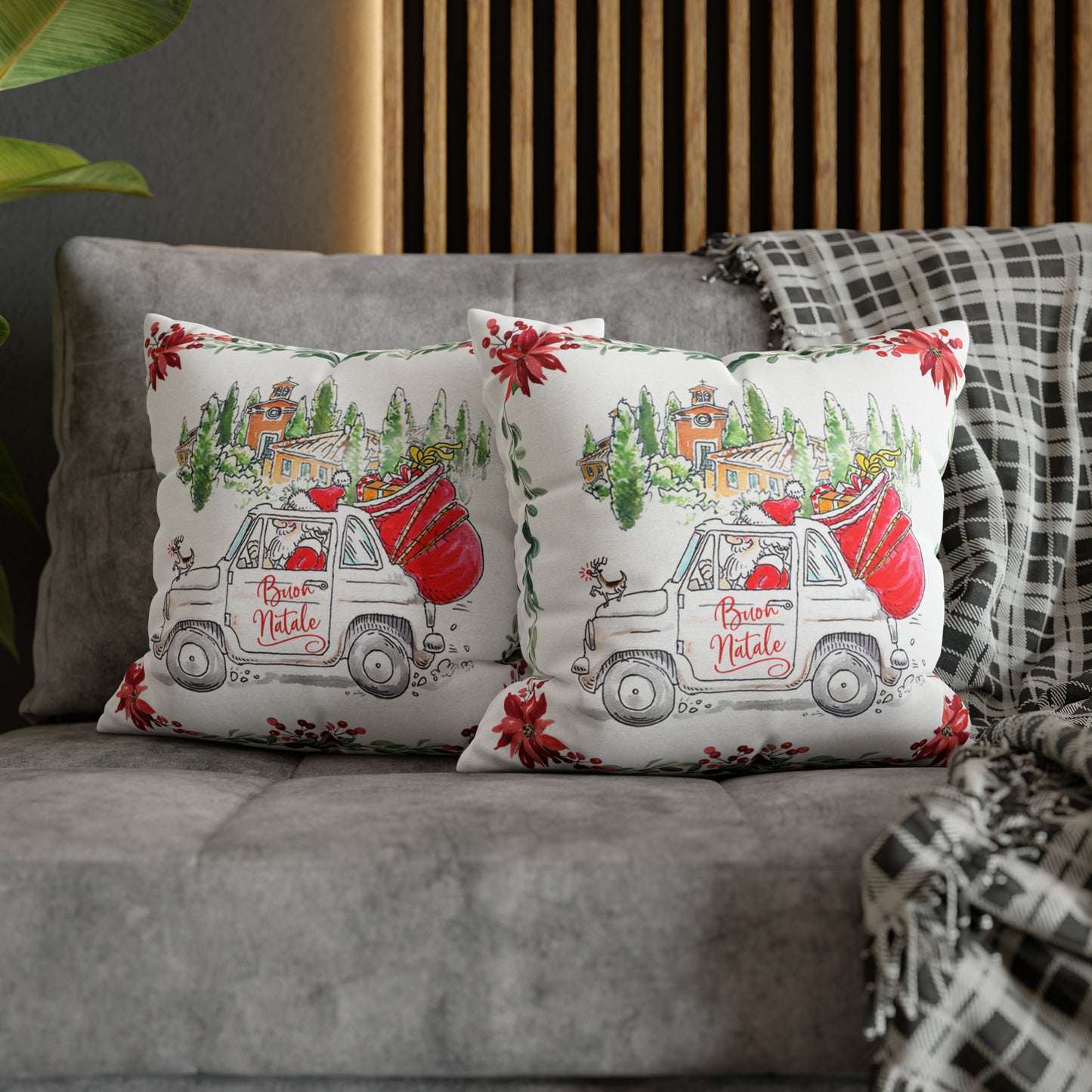 Babbo Natale Italy Christmas Pillow – Fiat 500 Tuscan Holiday Cushion Cover
