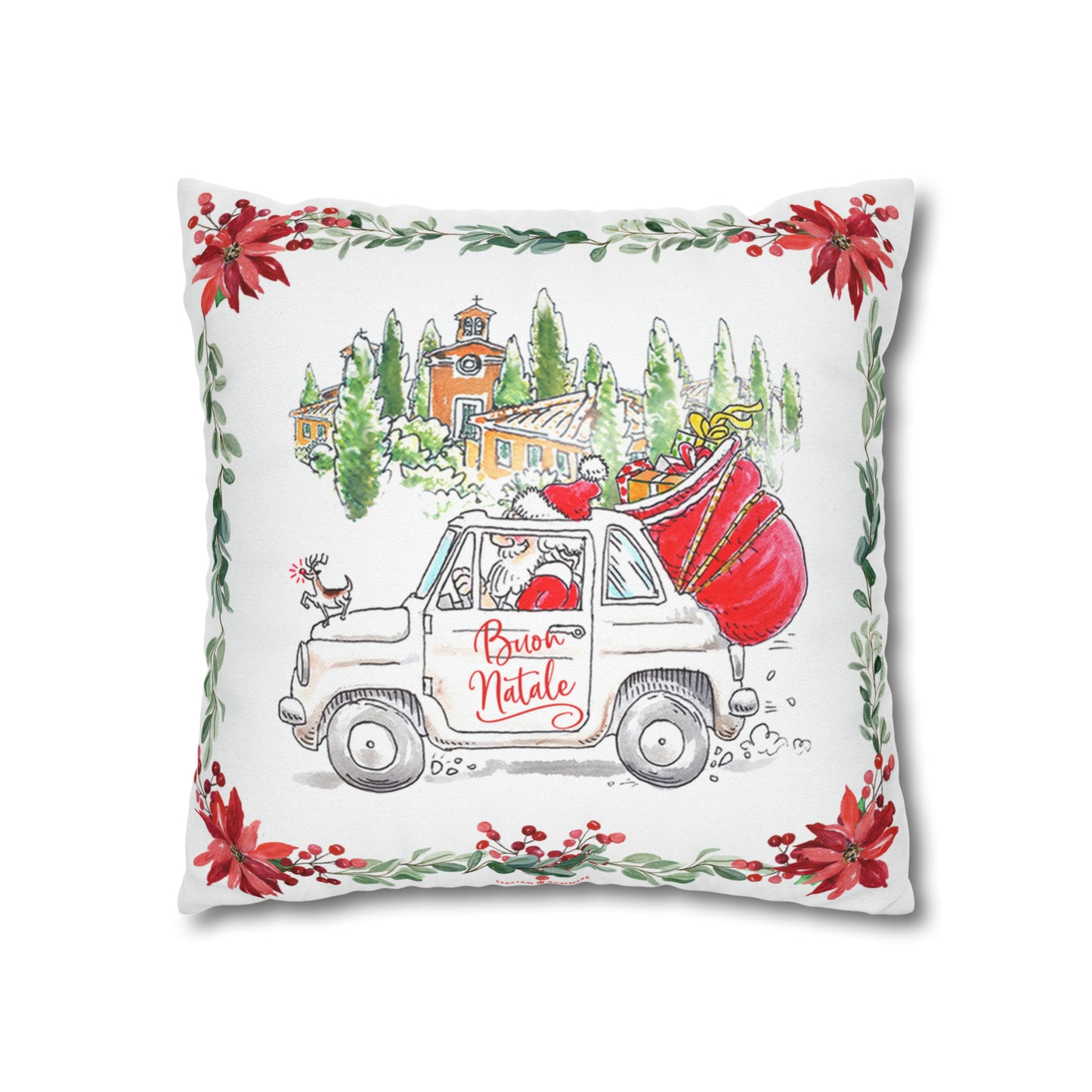 Babbo Natale Italy Christmas Pillow – Fiat 500 Tuscan Holiday Cushion Cover