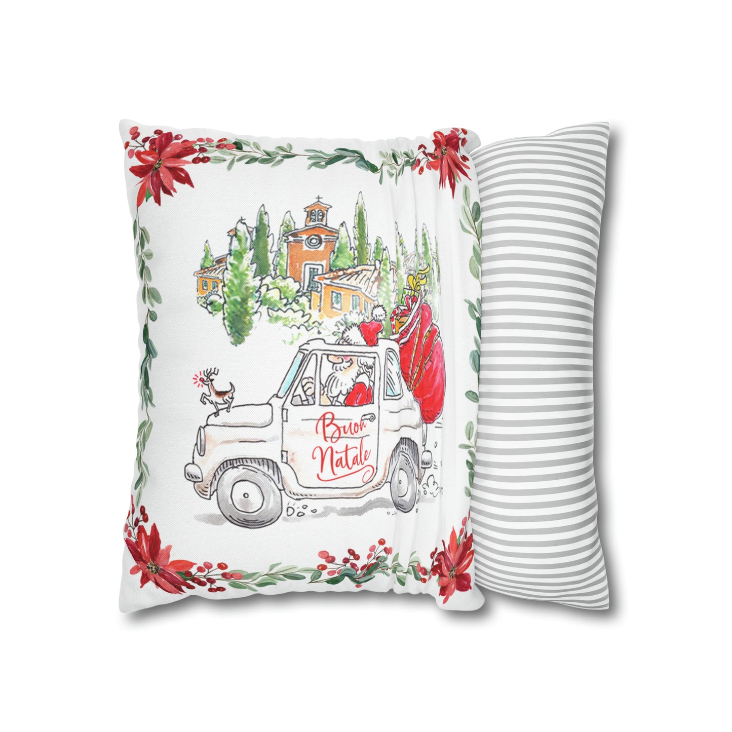 Babbo Natale Italy Christmas Pillow – Fiat 500 Tuscan Holiday Cushion Cover