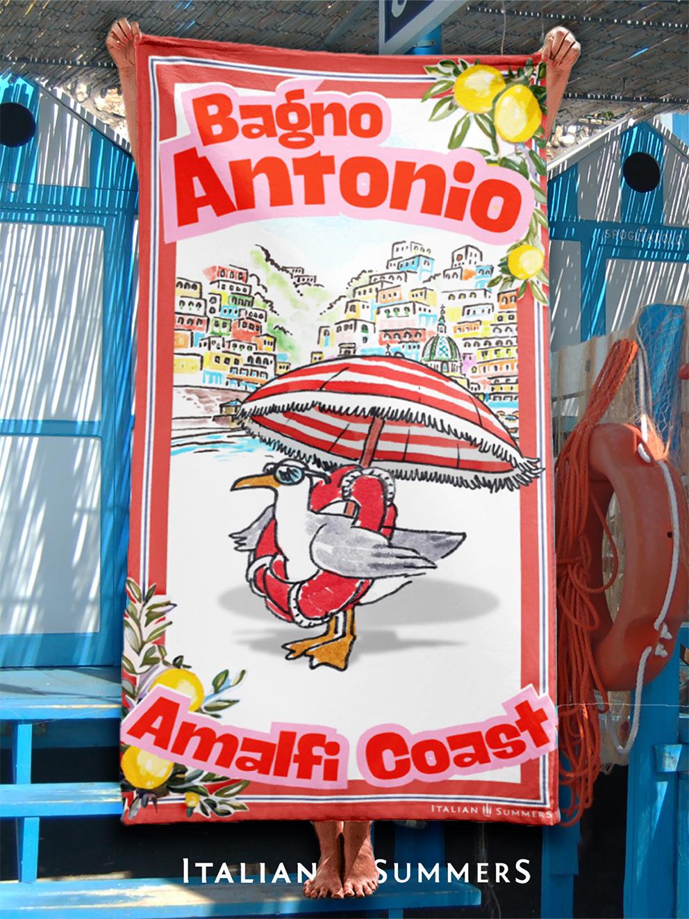 Amalfi Coast beach towel, Positano towel, Italian seaside gift, Italy summer towel, cute gabbiano towel, Italian vacation gift, Italy gift
