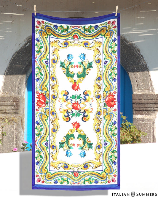 Beach towel Sweet Sicilian Maiolica, Italy beach towel, Italian tiles, Italian baroque, Italy Beach, Sicily, Amalfi Coast, Positano, Capri,