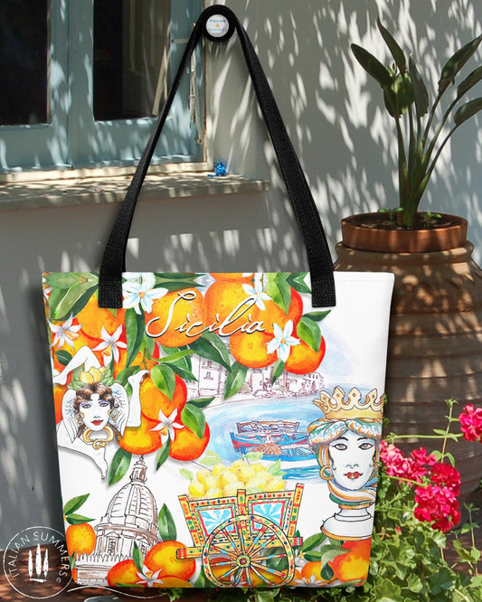 SICILY tote | Italy tote Large, Sicilian oranges, Sicilian style, Italy traveler, Italy lovers, Italy theme, Sicily theme