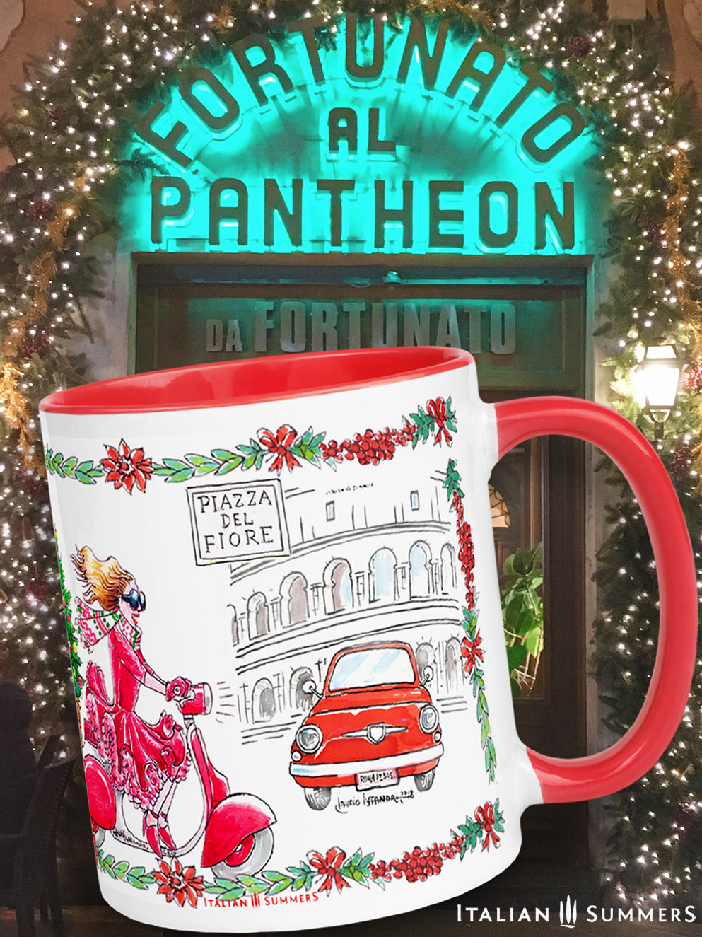 Festive Roma holiday coffee cup with Italian Christmas design