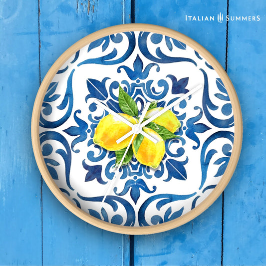 Whether you're a fan of maiolica blue tiles, Sorrento lemons, or both, this clock is sure to be the perfect addition to any room.