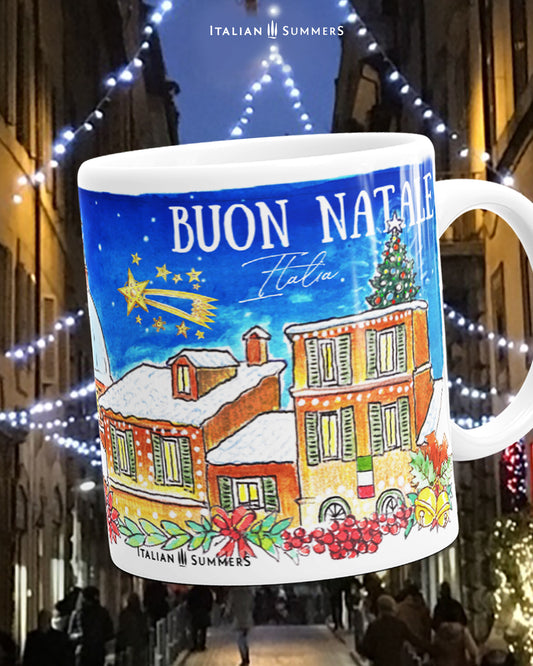 Italian Christmas mug with starry night sky design