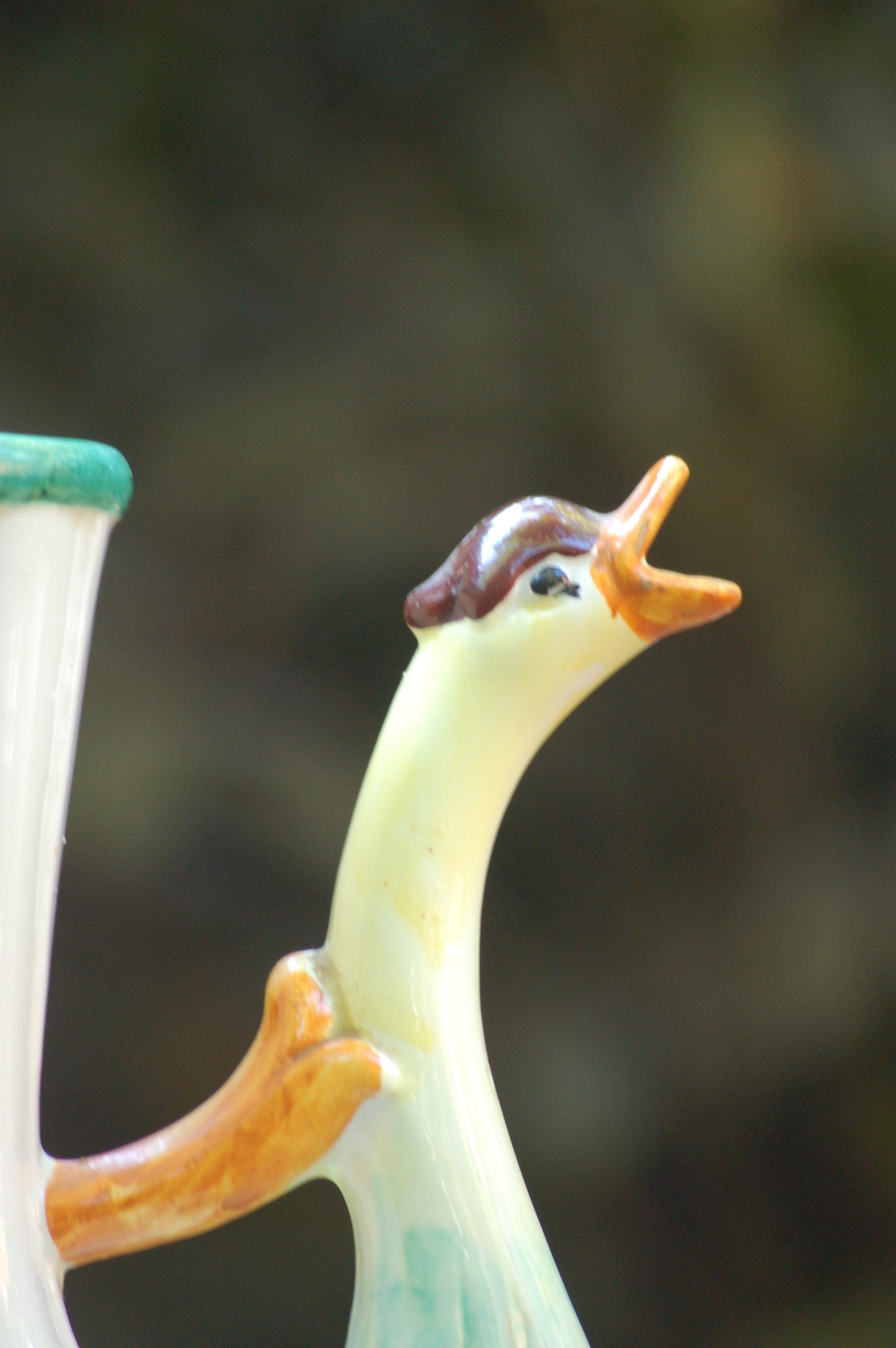 Italian Vintage 1960s-70s ceramic Carafe with Goose-head spout and flower graffito decorations, central Italy