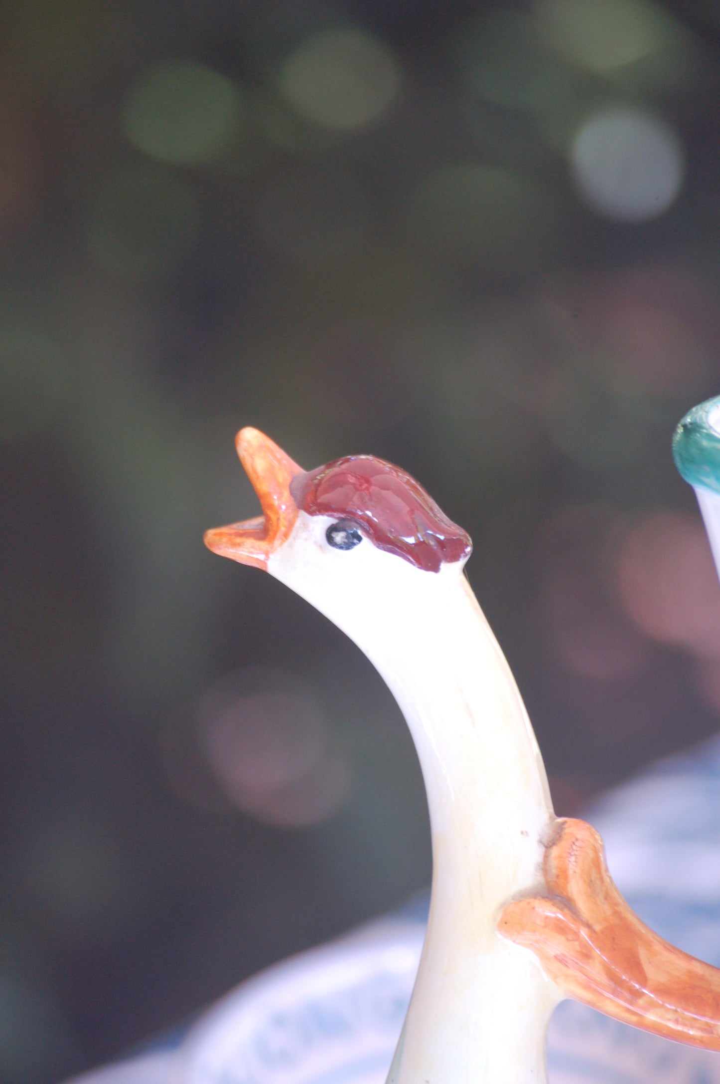 Italian Vintage 1960s-70s ceramic Carafe with Goose-head spout and flower graffito decorations, central Italy