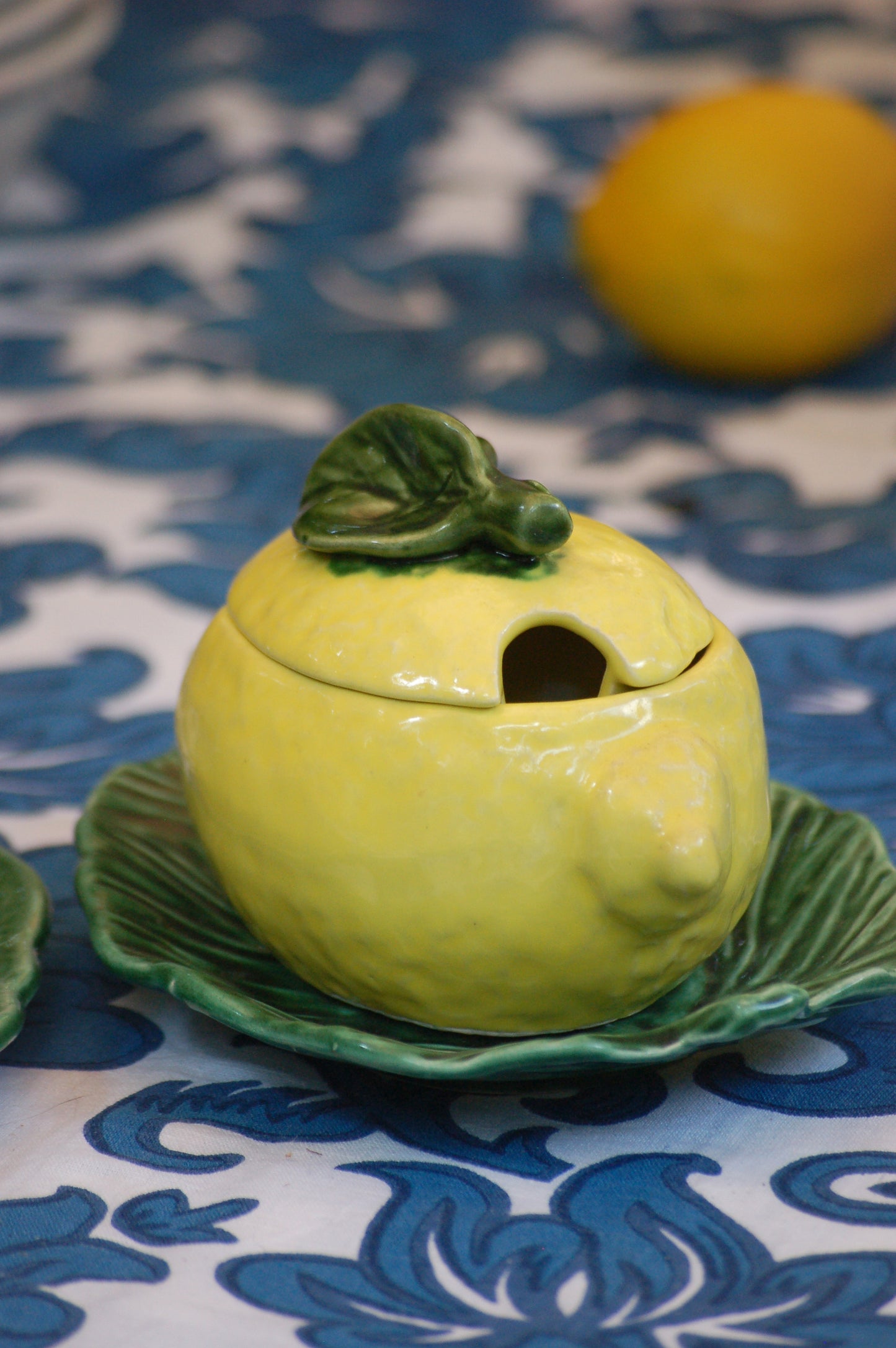 Vintage French ceramic compote bowls in the shape of lemons and bell pepper, set of 3