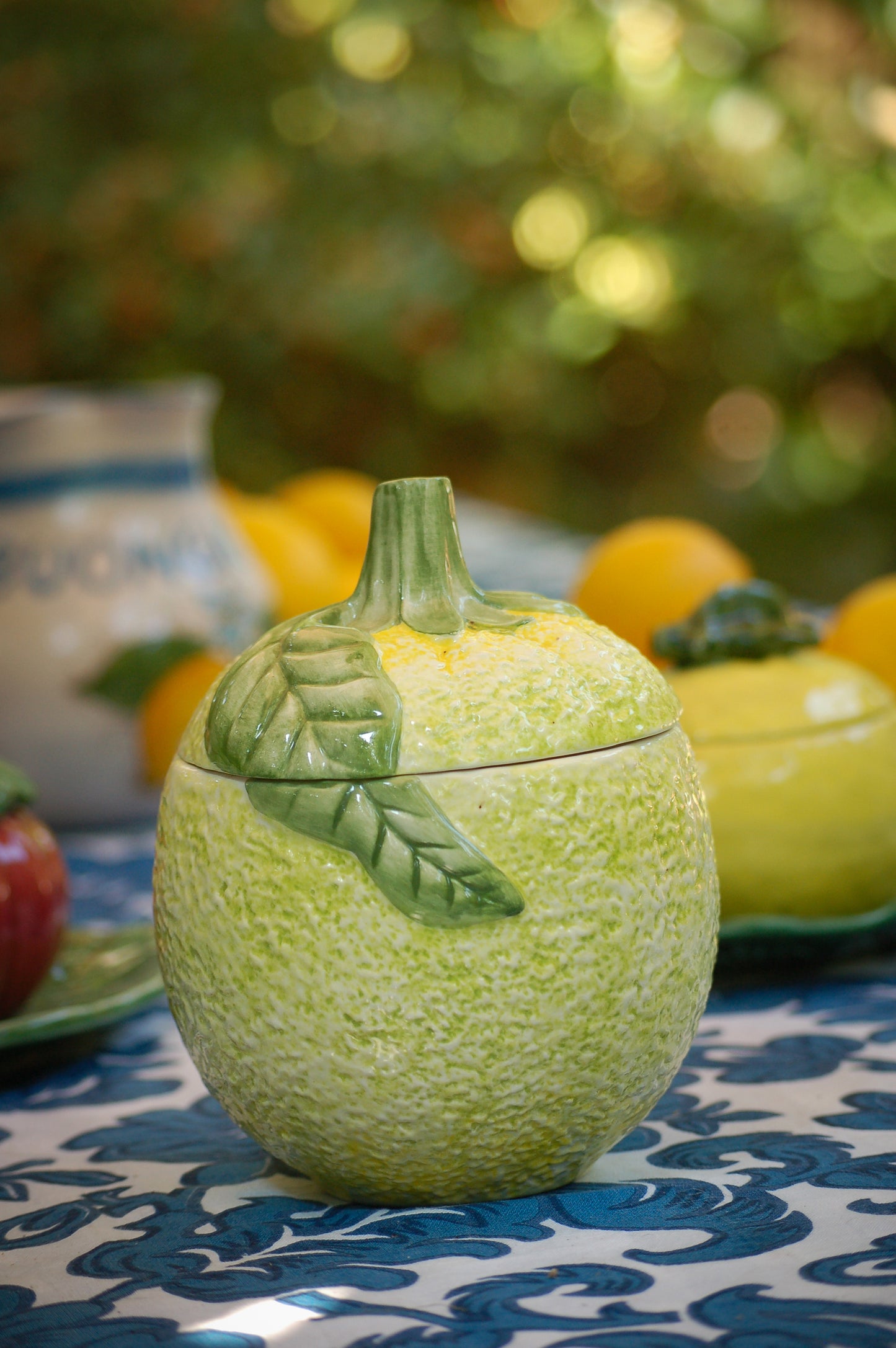 Vintage French ceramic compote bowls in the shape of lemons and bell pepper, set of 3