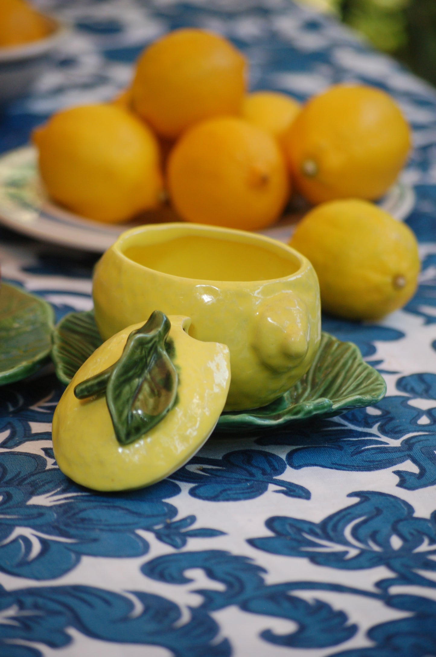 Vintage French ceramic compote bowls in the shape of lemons and bell pepper, set of 3