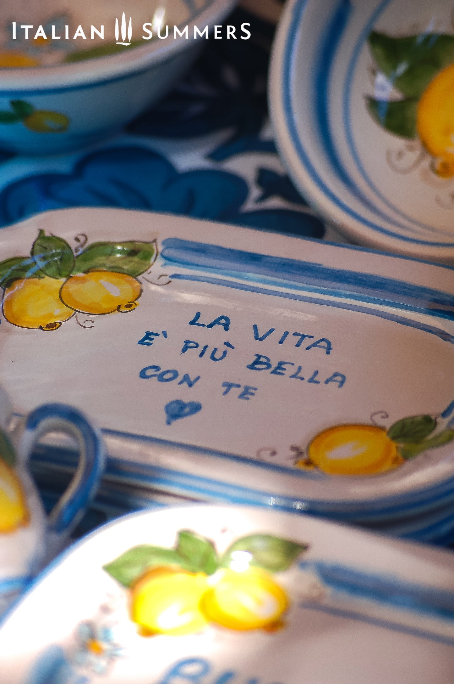 Italian Espresso Set with Amalfi Coast lemons La VITA e' piu BELLA con te