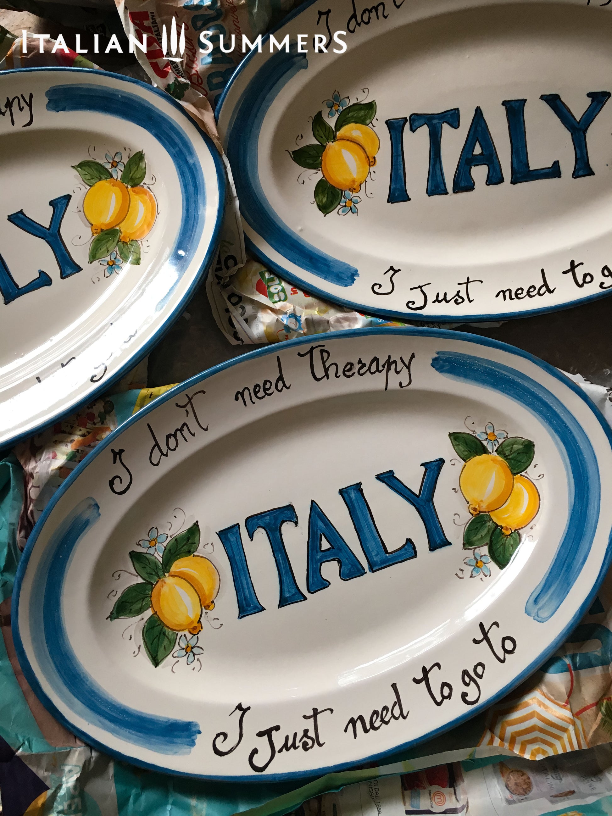 Italian ceramic lemon plate with the quote I don't need therapy, I just need to go to Italy by Italian Summers