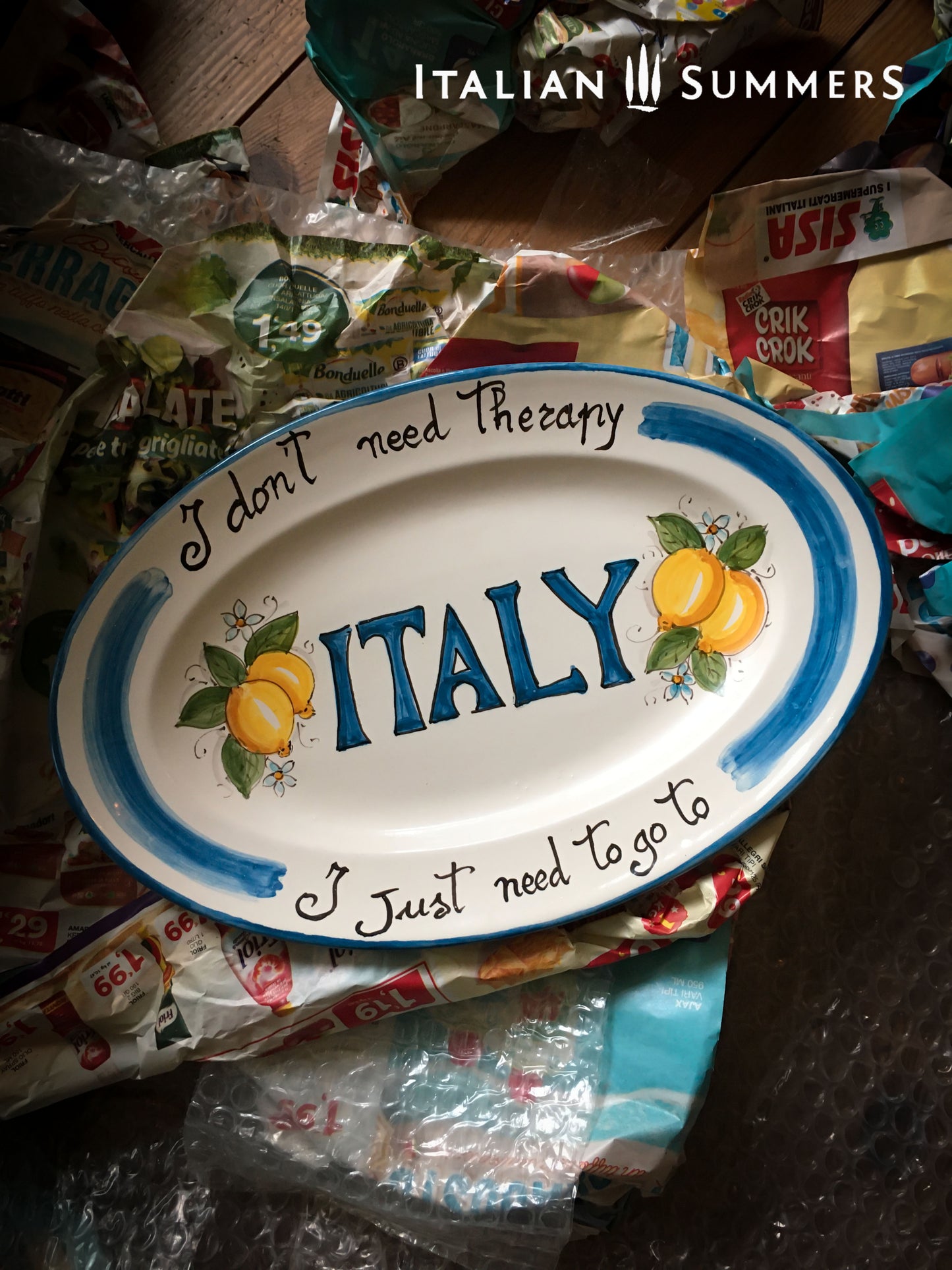 Italian ceramic lemon plate with the quote I don't need therapy, I just need to go to Italy by Italian Summers