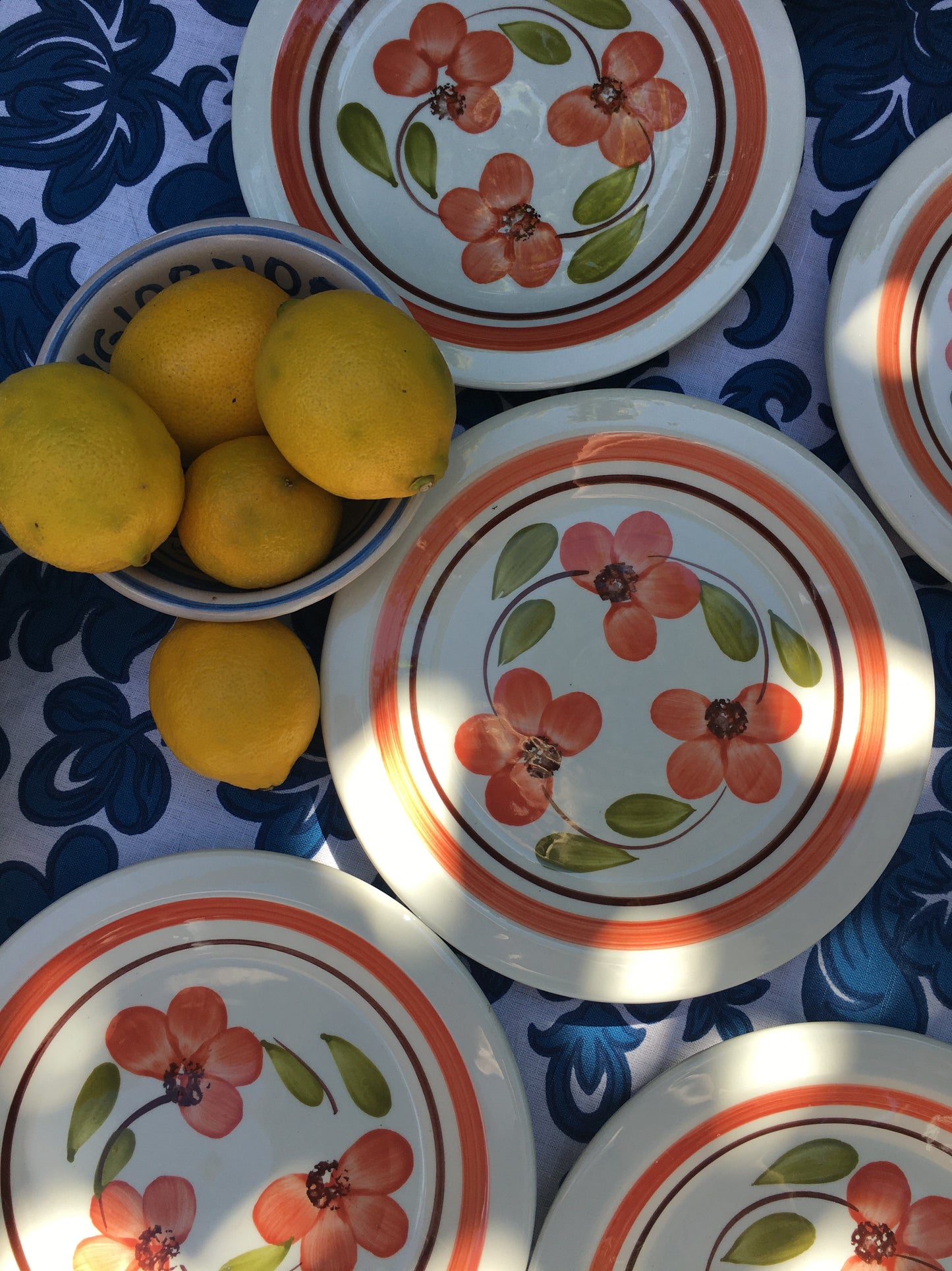 Italian vintage dessert plates with salmon colored flower by San Marciano made in Italy