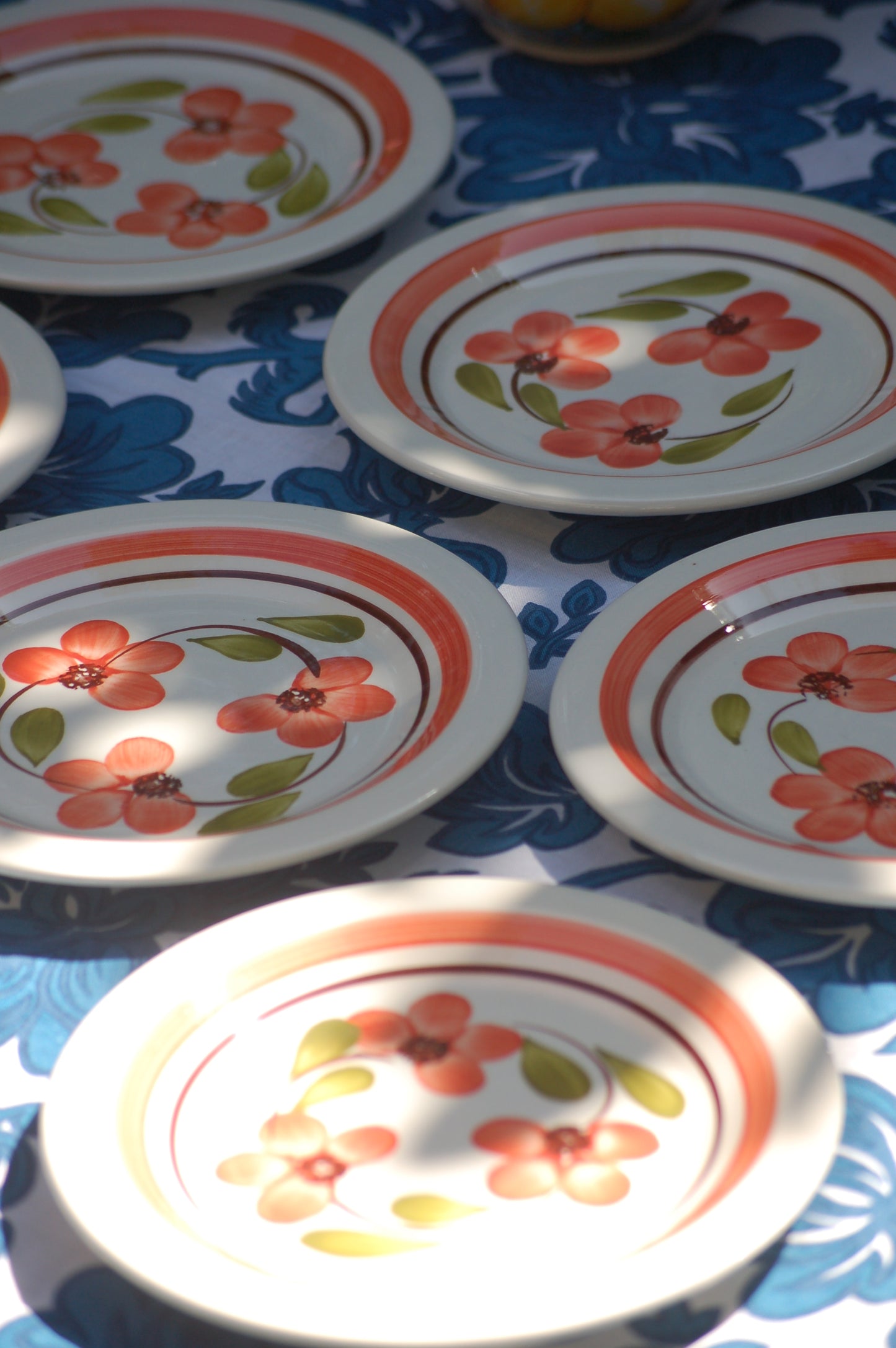 Italian vintage dessert plates with salmon colored flower by San Marciano Italy