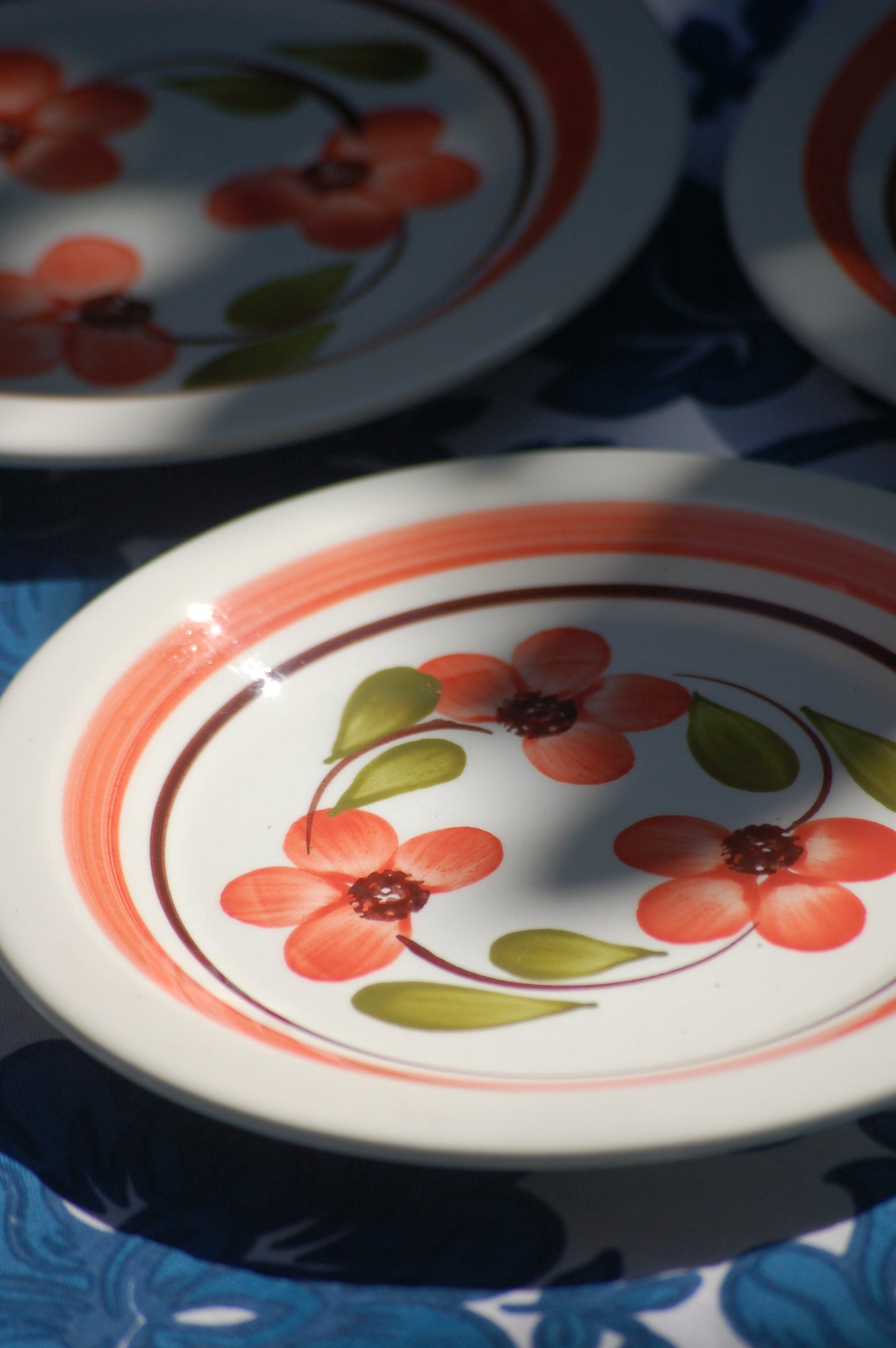 Italian vintage dessert plates with salmon colored flower by San Marciano