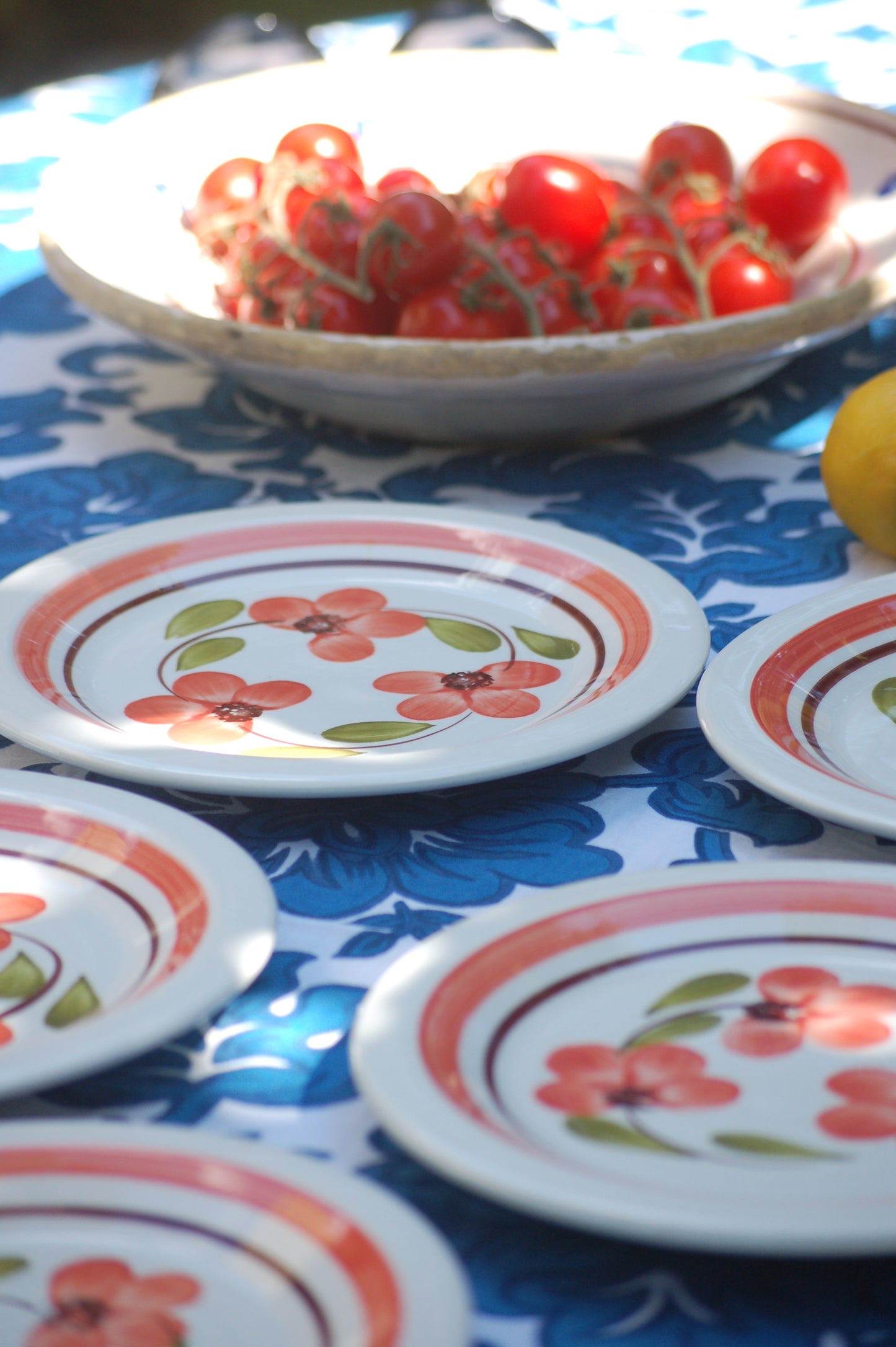 Italian vintage dessert plates with salmon colored flower by San Marciano