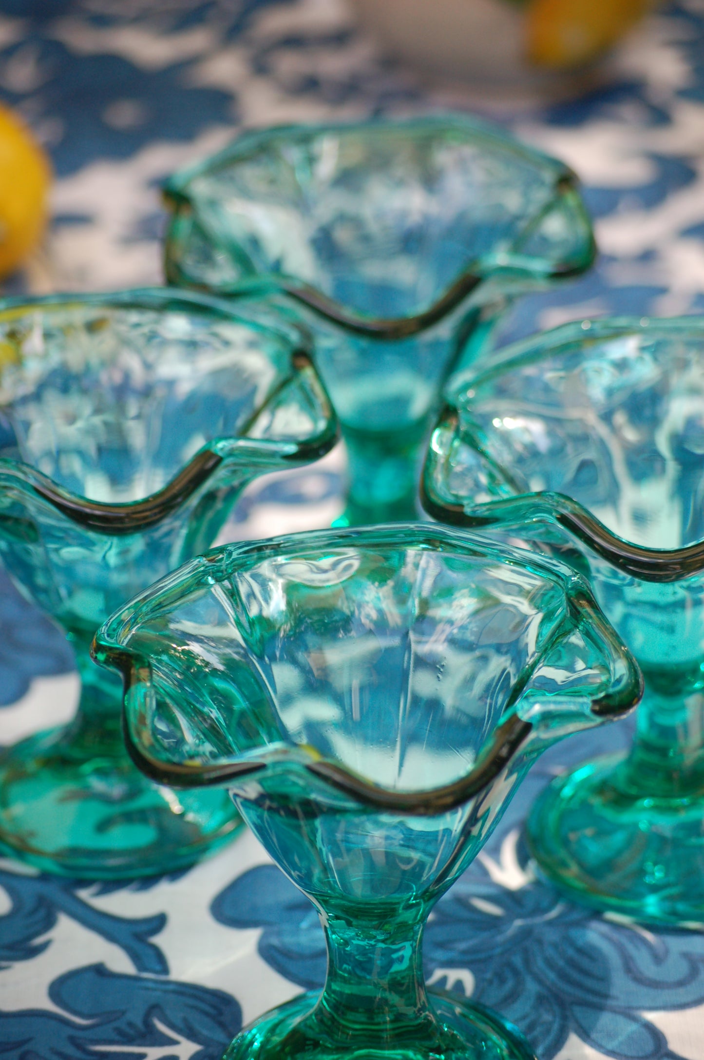 Italian vintage gelato coupes in emerald green colored glass by Italian Summer