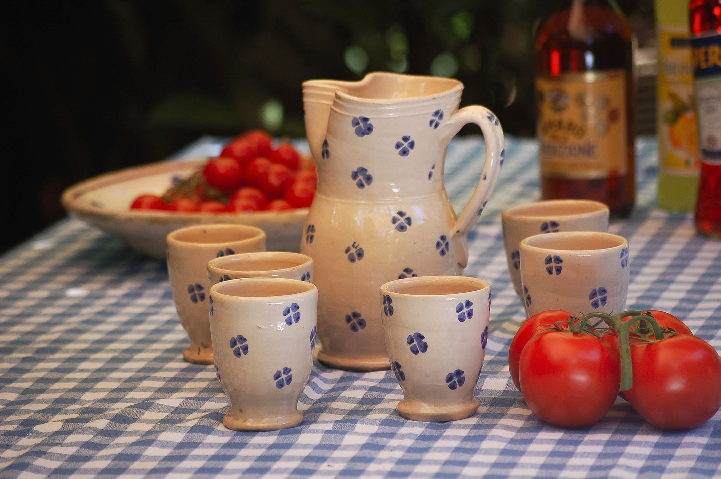 Vintage Apulia ceramic, Vintage Puglia Carafe, Puglia ceramic wine set, Grottaglie vintage carafe, Italian Maiolica Carafe, Vintage italy