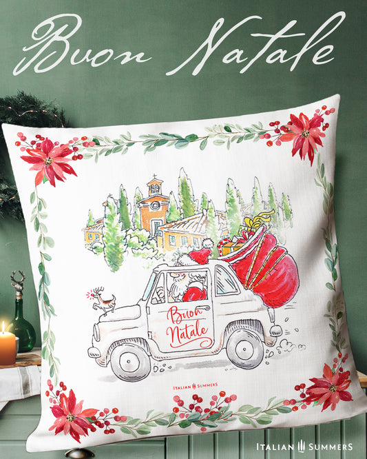 Babbo Natale Italy Christmas pillow cover with Fiat 500  and Tuscany design
