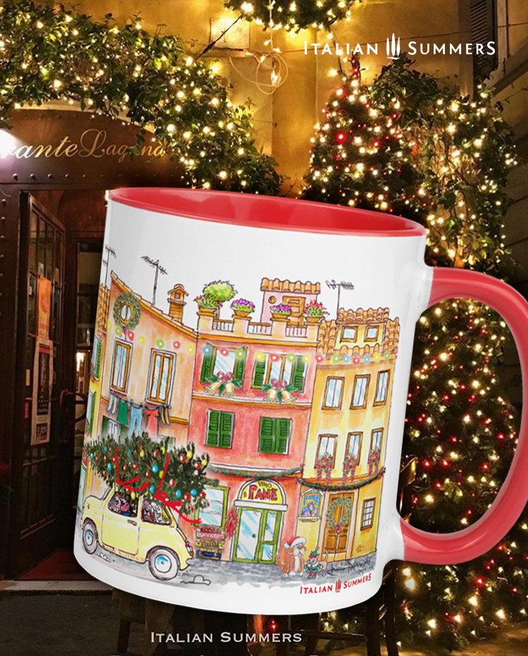 Holiday mug Italy themed with Natale village illustration