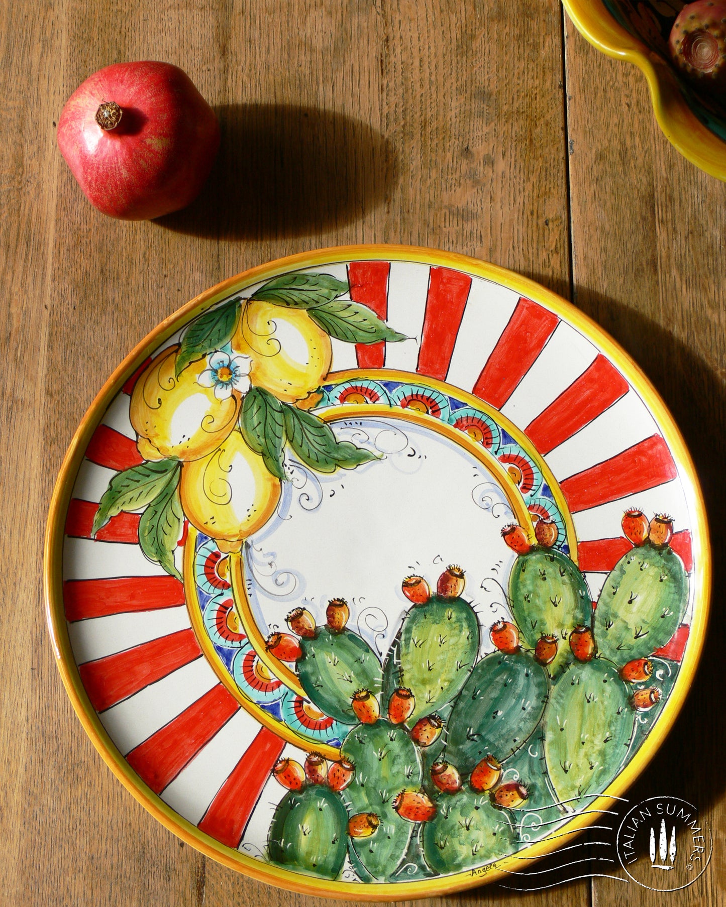 Large Sicilian Maiolica serving platter Lemons And Cactus, Sicilian maiolica. Hand-made in Sicily