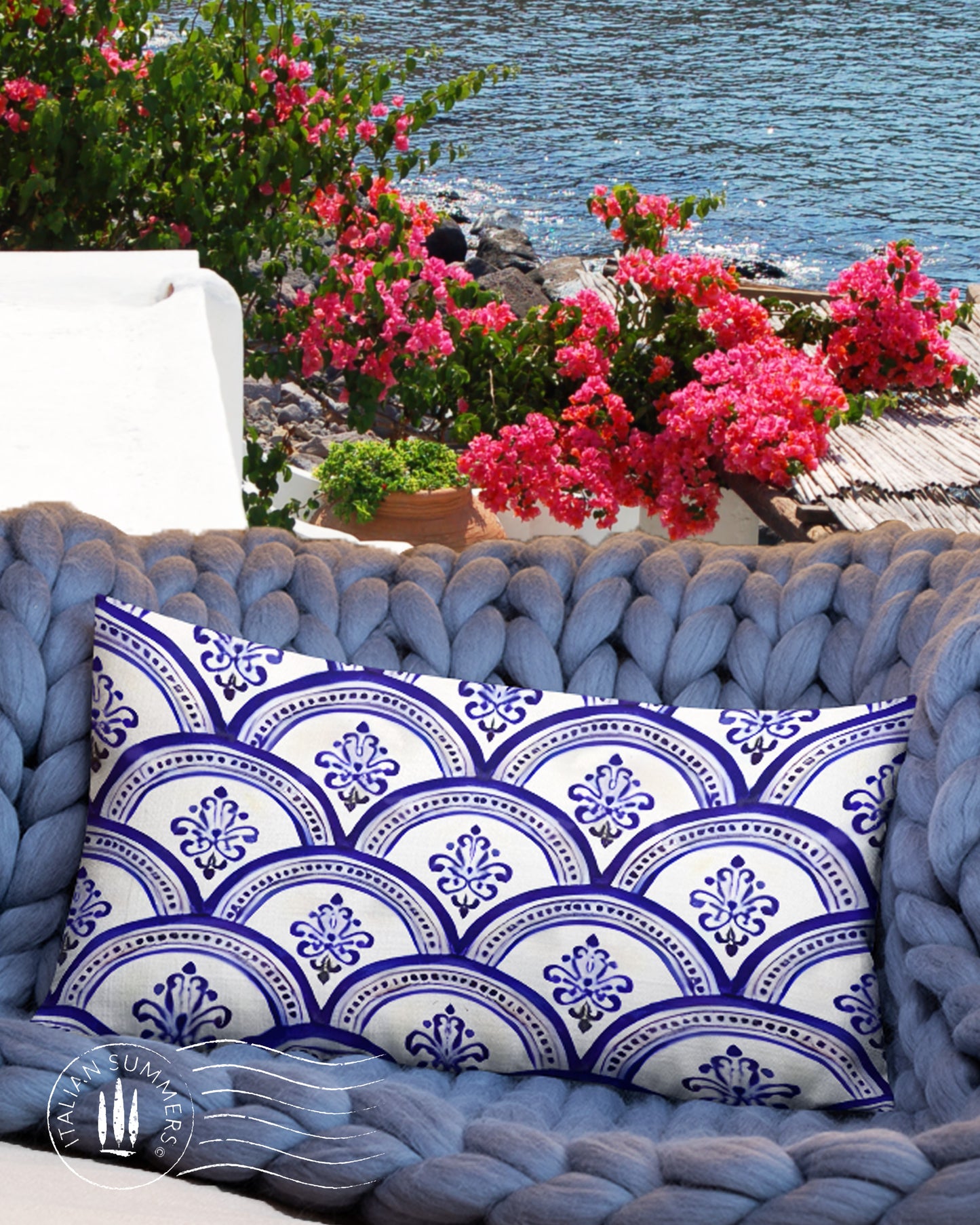 Pillow case Sogno d'Amalfi by Italian Summers, made to order Mediterranean-style inspired by the Maiolica domes of the enchanted Coast of Amalfi