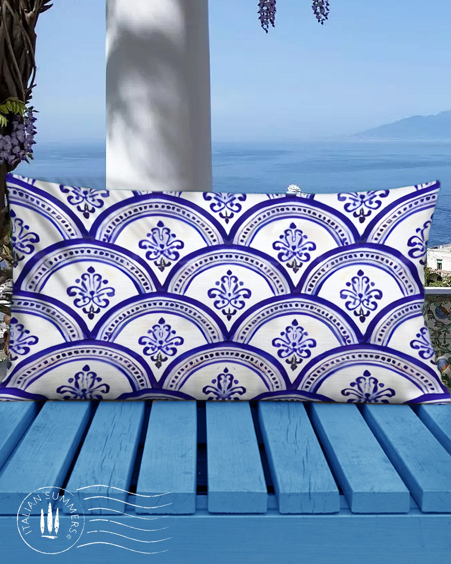 Pillow case Sogno d'Amalfi by Italian Summers, made to order Mediterranean-style inspired by the Maiolica domes of the enchanted Coast of Amalfi