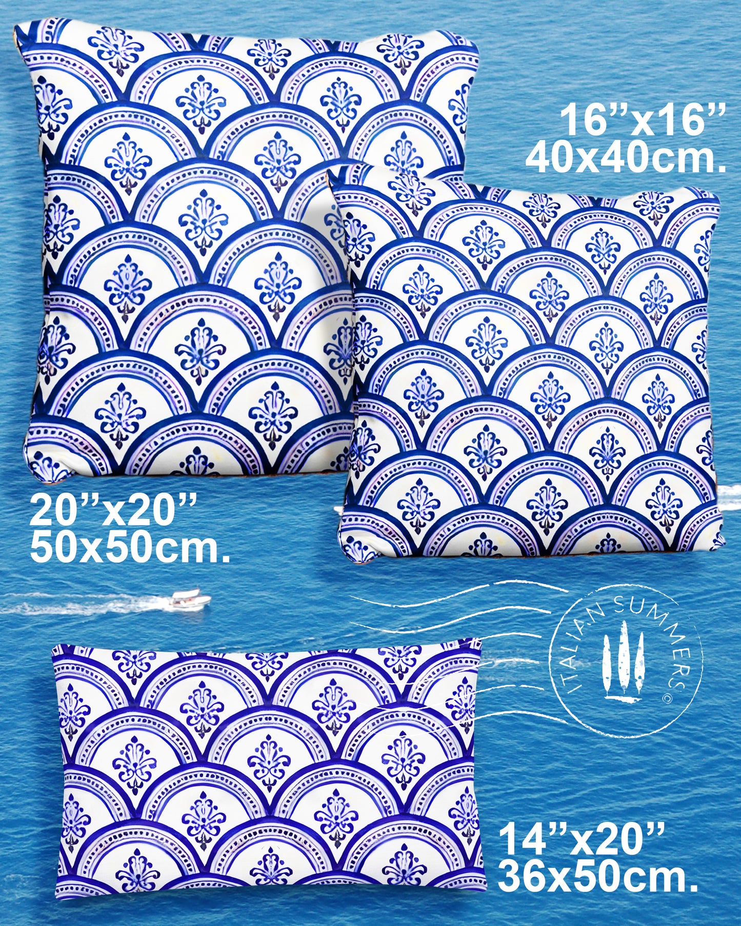 Pillow case Sogno d'Amalfi by Italian Summers, made to order Mediterranean-style inspired by the Maiolica domes of the enchanted Coast of Amalfi