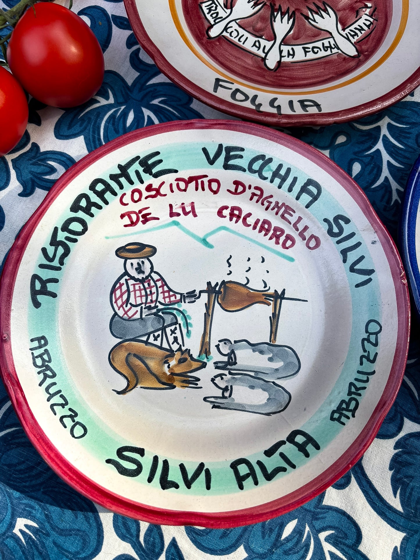 Vintage Buon Ricordo plate from Ristorante VEcchia Silvi Silvi Alta- Hand-painted Italian ceramic commemorative plate