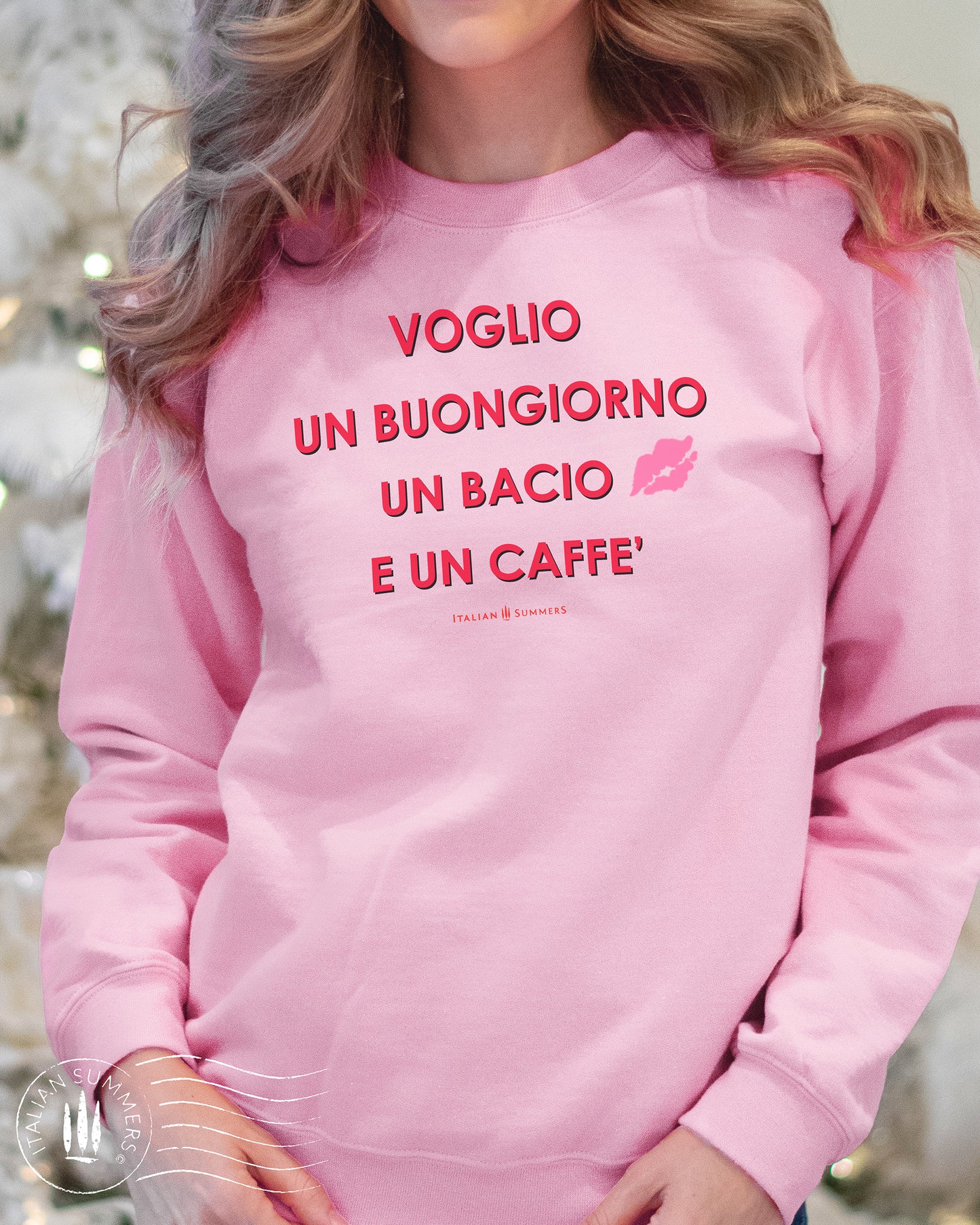 Sweatshirt VOGLIO UN BUONGIORNO - red text - White or Pink