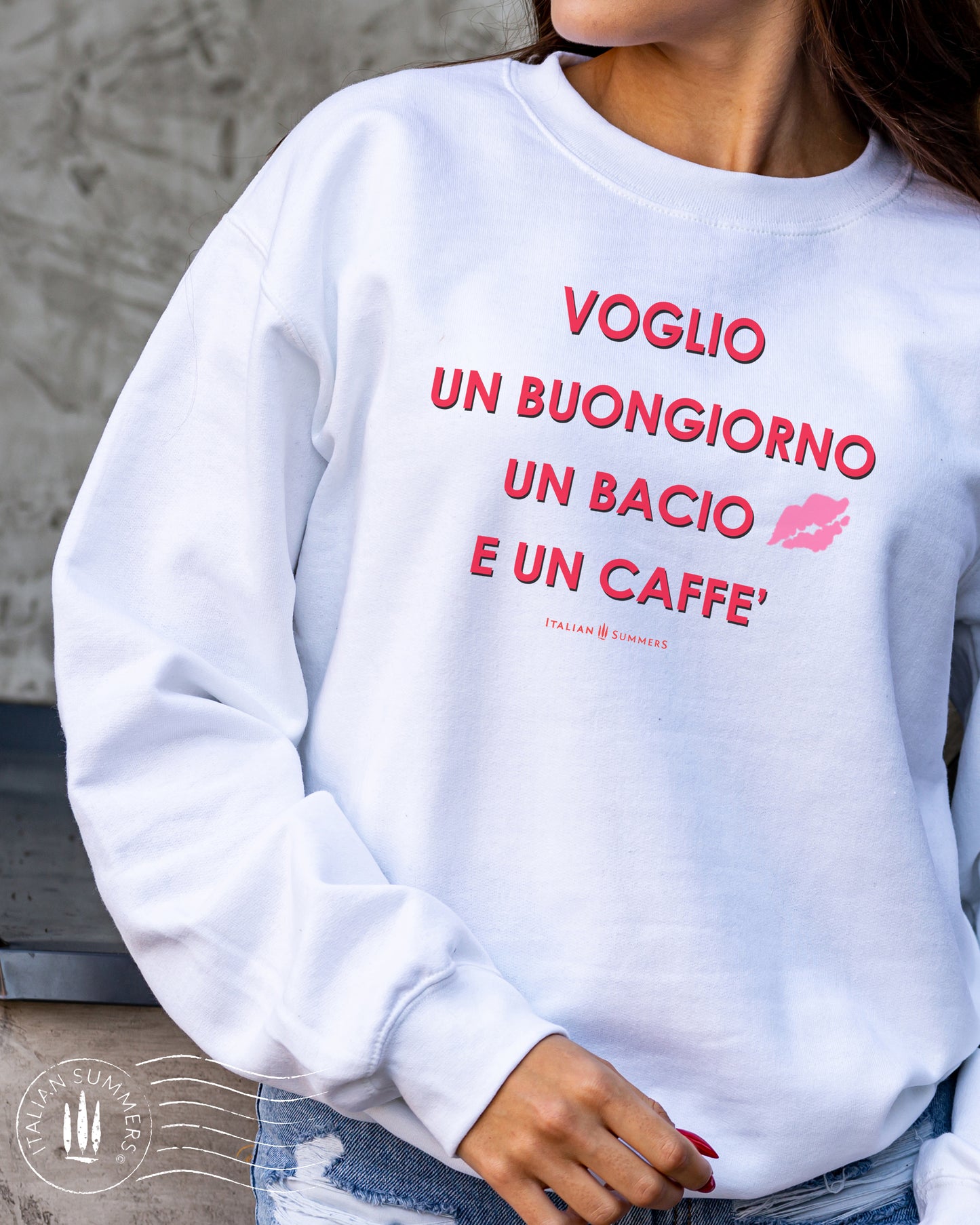 Sweatshirt VOGLIO UN BUONGIORNO - red text - White or Pink