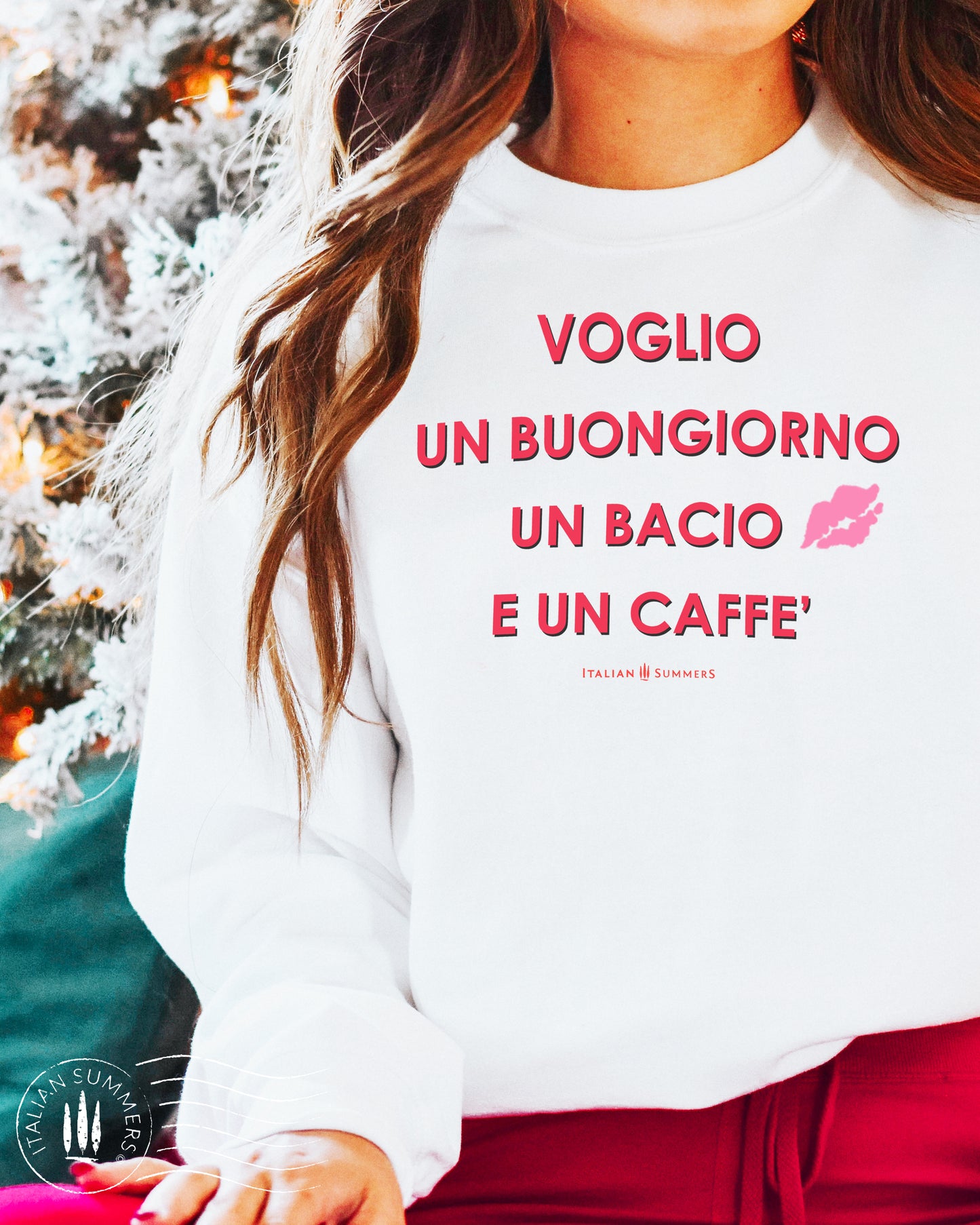 Sweatshirt VOGLIO UN BUONGIORNO - red text - White or Pink