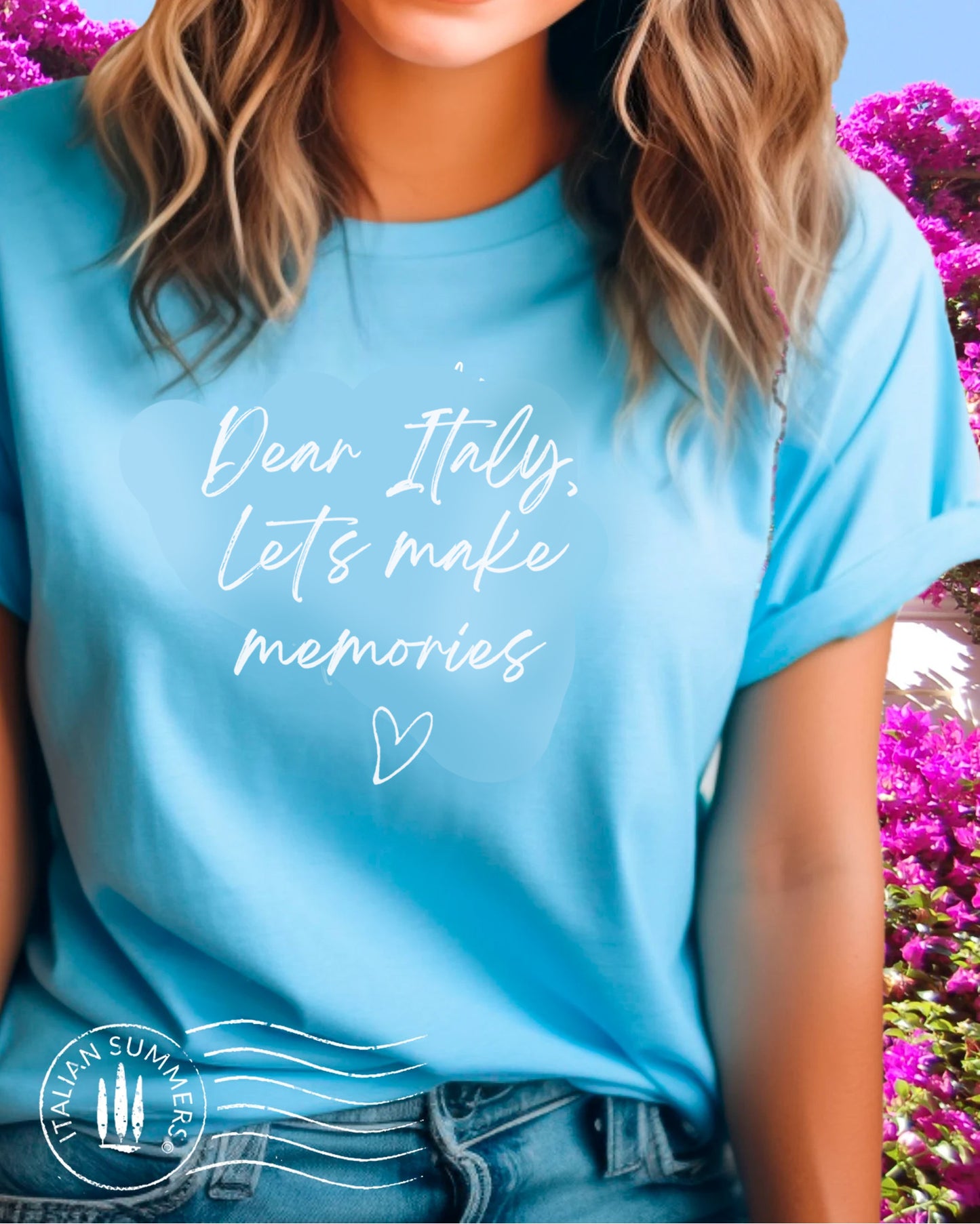 T-shirt Dear Italy Let's make Memories, by Italian Summers, Italian memories, Italy travel, Italy lovers, Italy quote, Italy theme