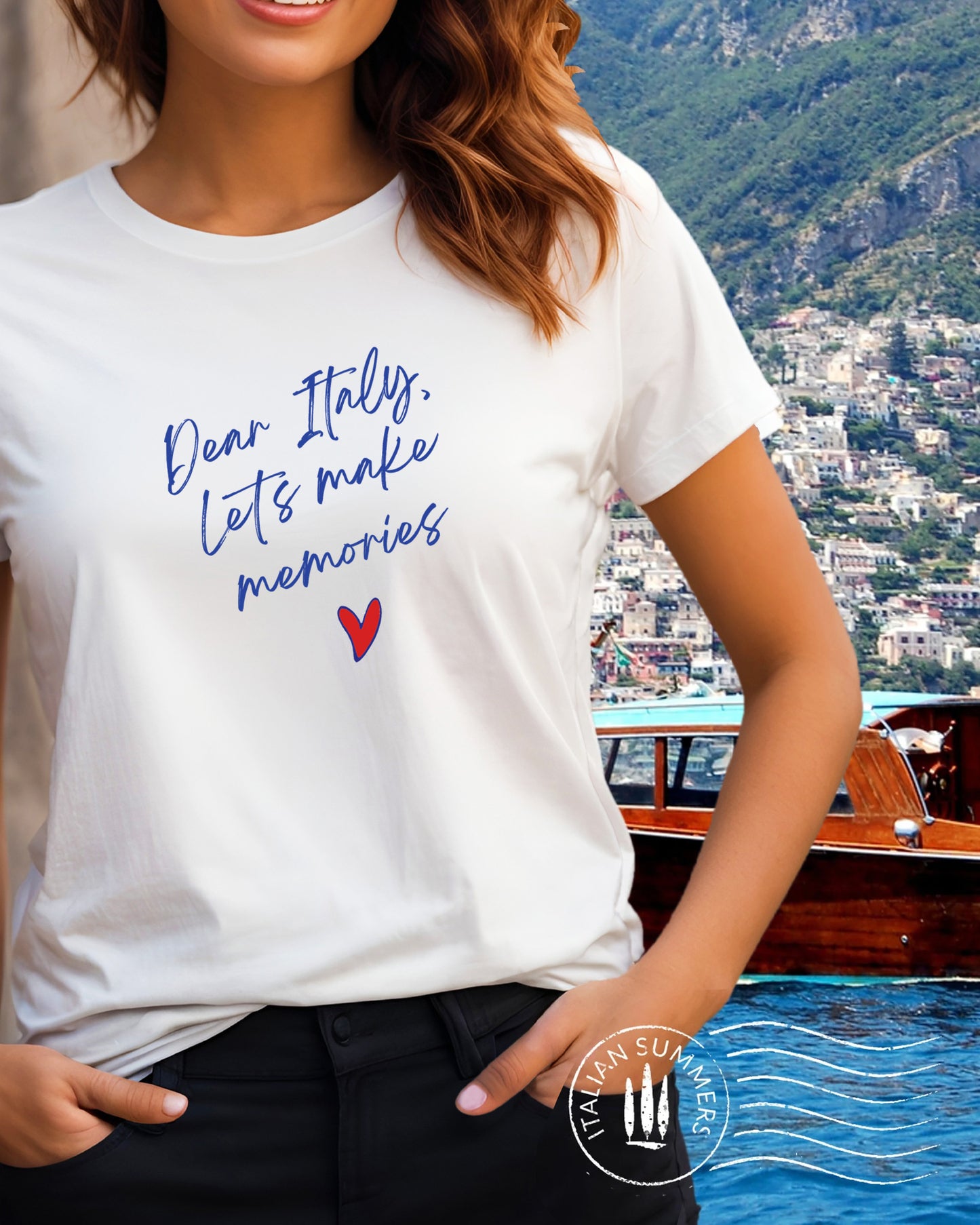 T-shirt Dear Italy Let's make Memories, by Italian Summers, Italian memories, Italy travel, Italy lovers, Italy quote, Italy theme