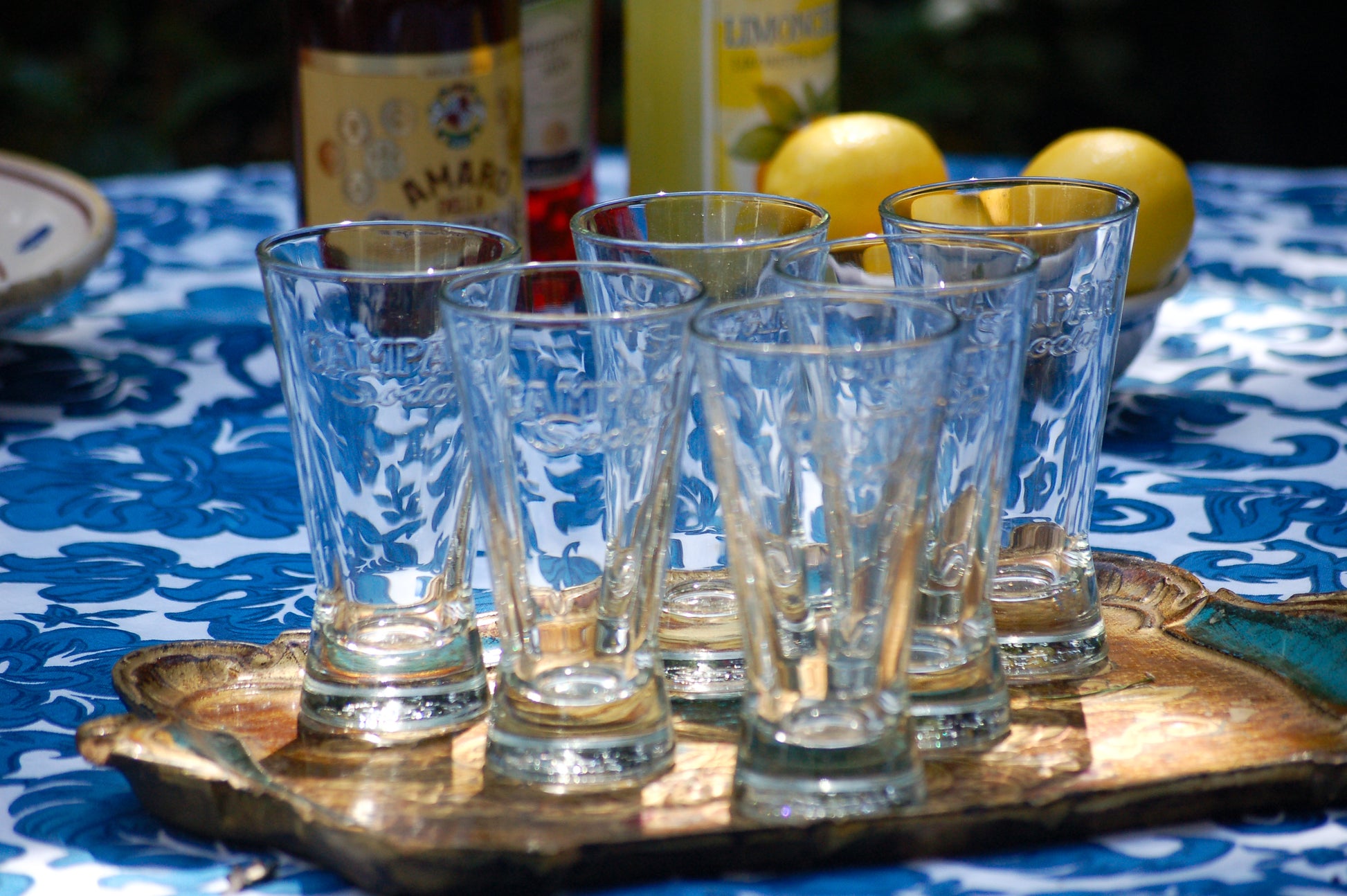 Vintage Campari Soda glasses in original box from the sixties Italian Aperitivo barware