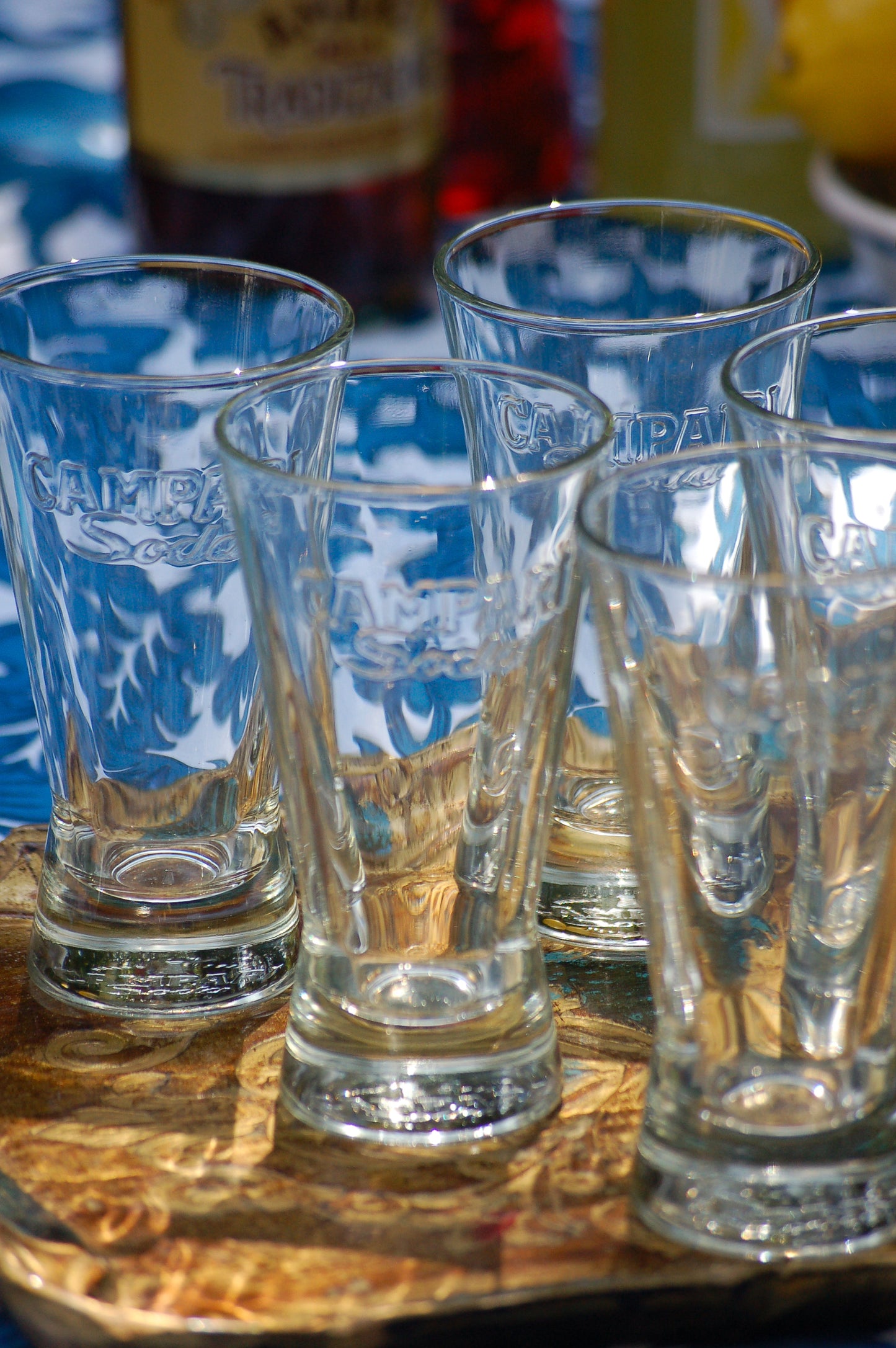 Vintage Campari Soda glasses in original box from the sixties Italian Barware
