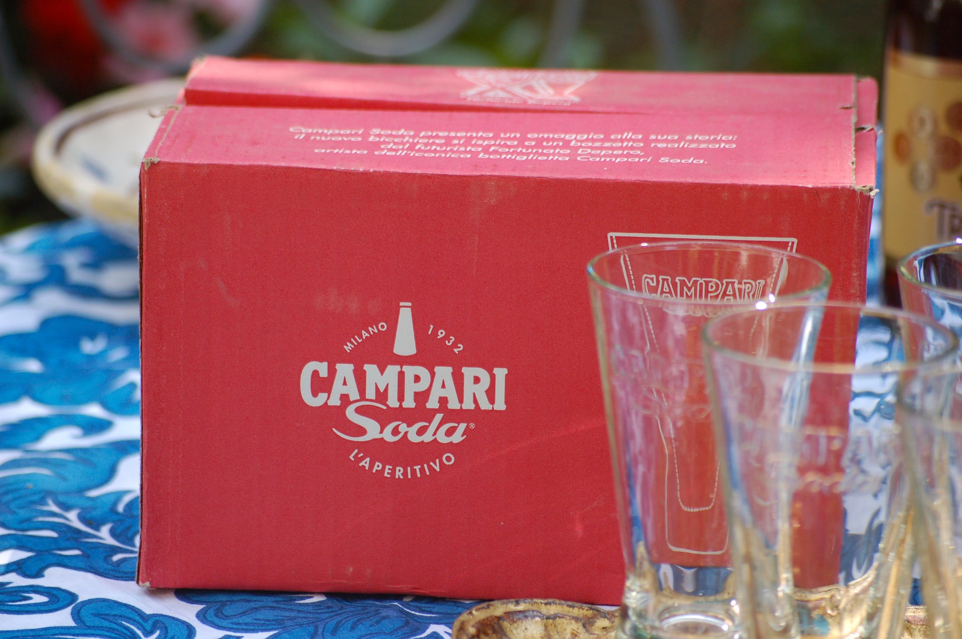 Vintage Campari Soda glasses in original box from the sixties Italian vintage barware