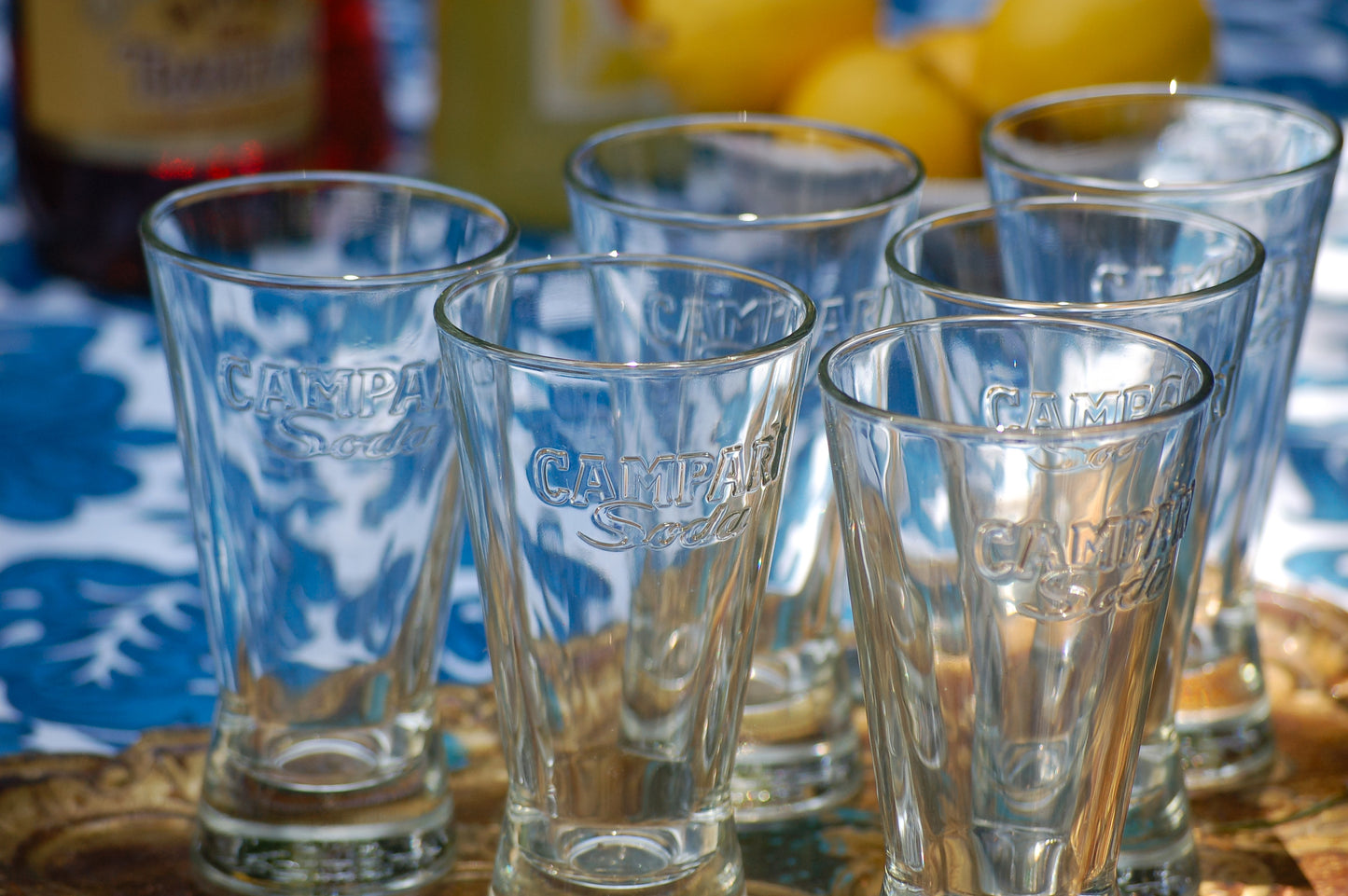 Vintage Campari Soda glasses in original box from the sixties Italian Aperitivo barware