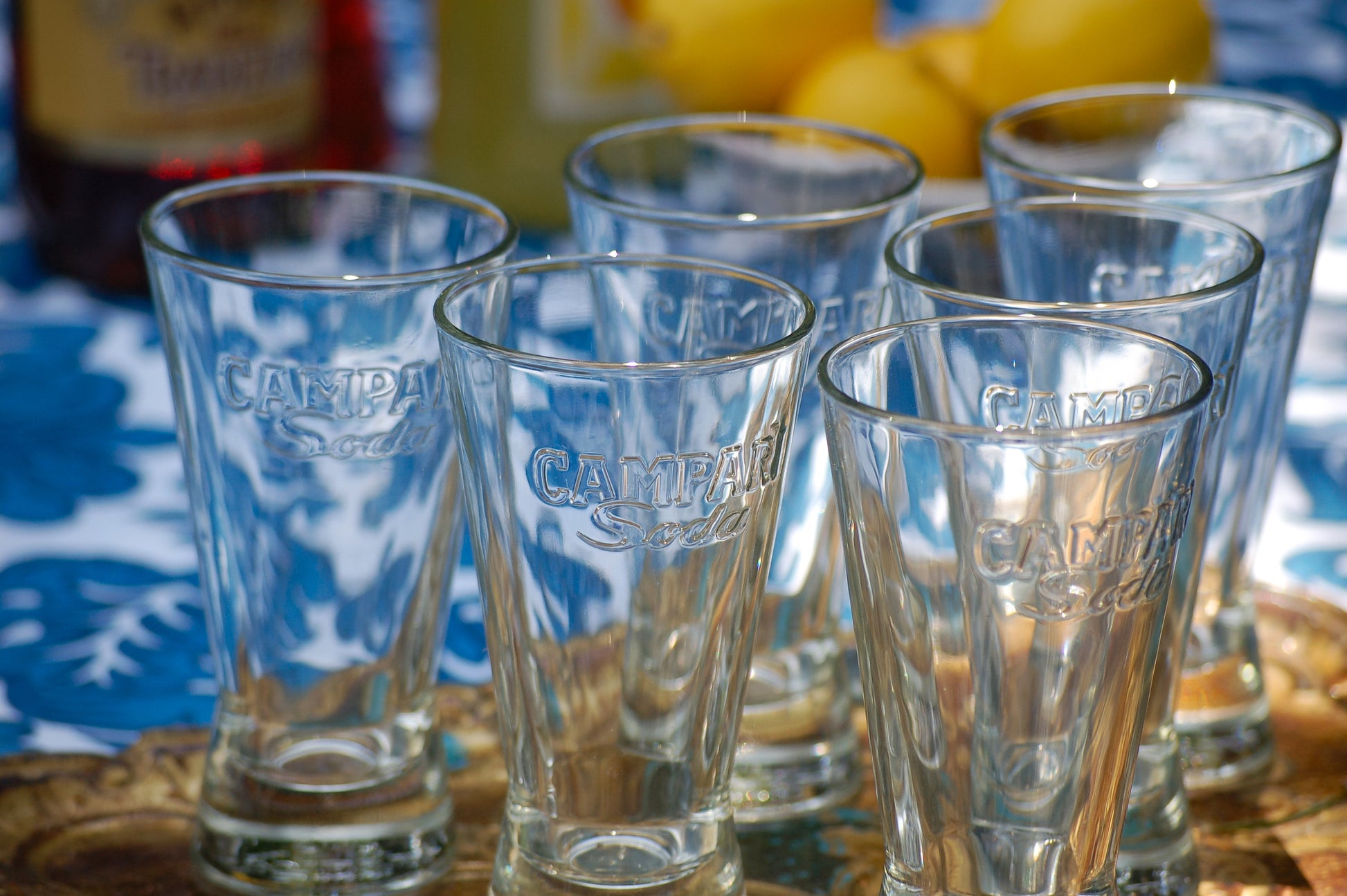 Vintage Campari Soda glasses in original box from the sixties Italian Aperitivo barware