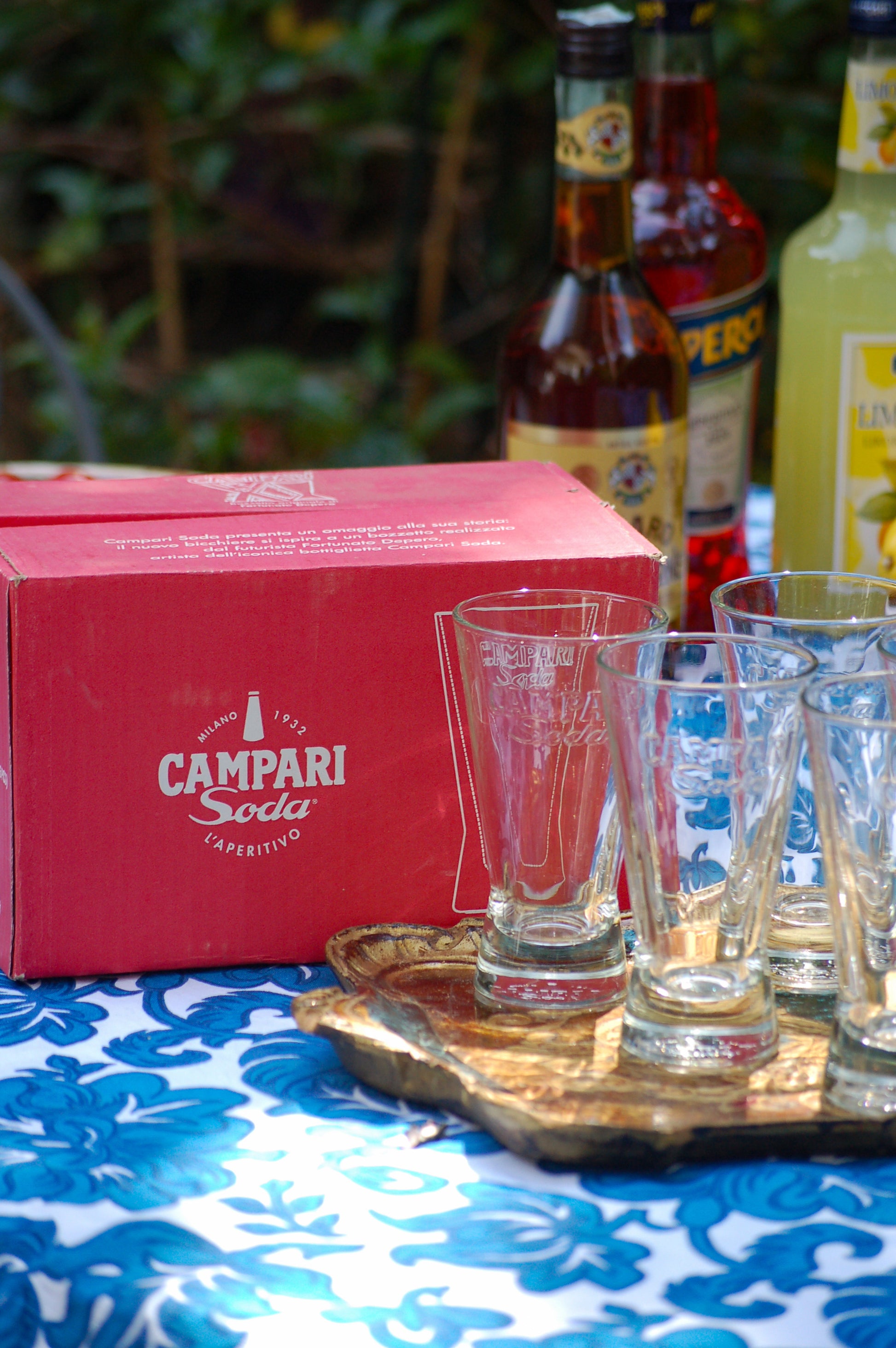 Vintage Campari Soda glasses in original box from the sixties Italian Barware