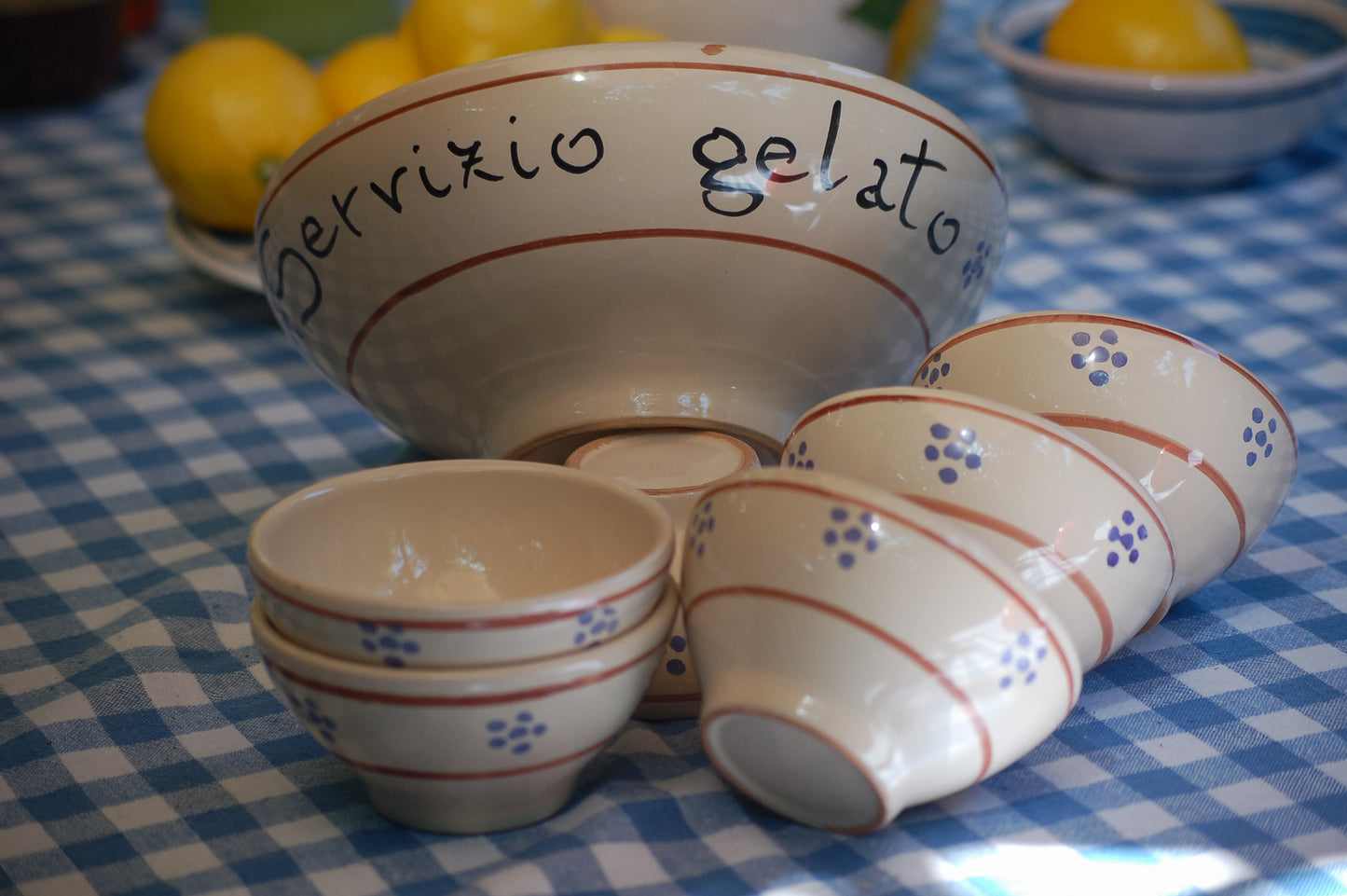 Vintage hand-painted ceramic serving set for desserts and gelato from Puglia, Italy Italian gift idea