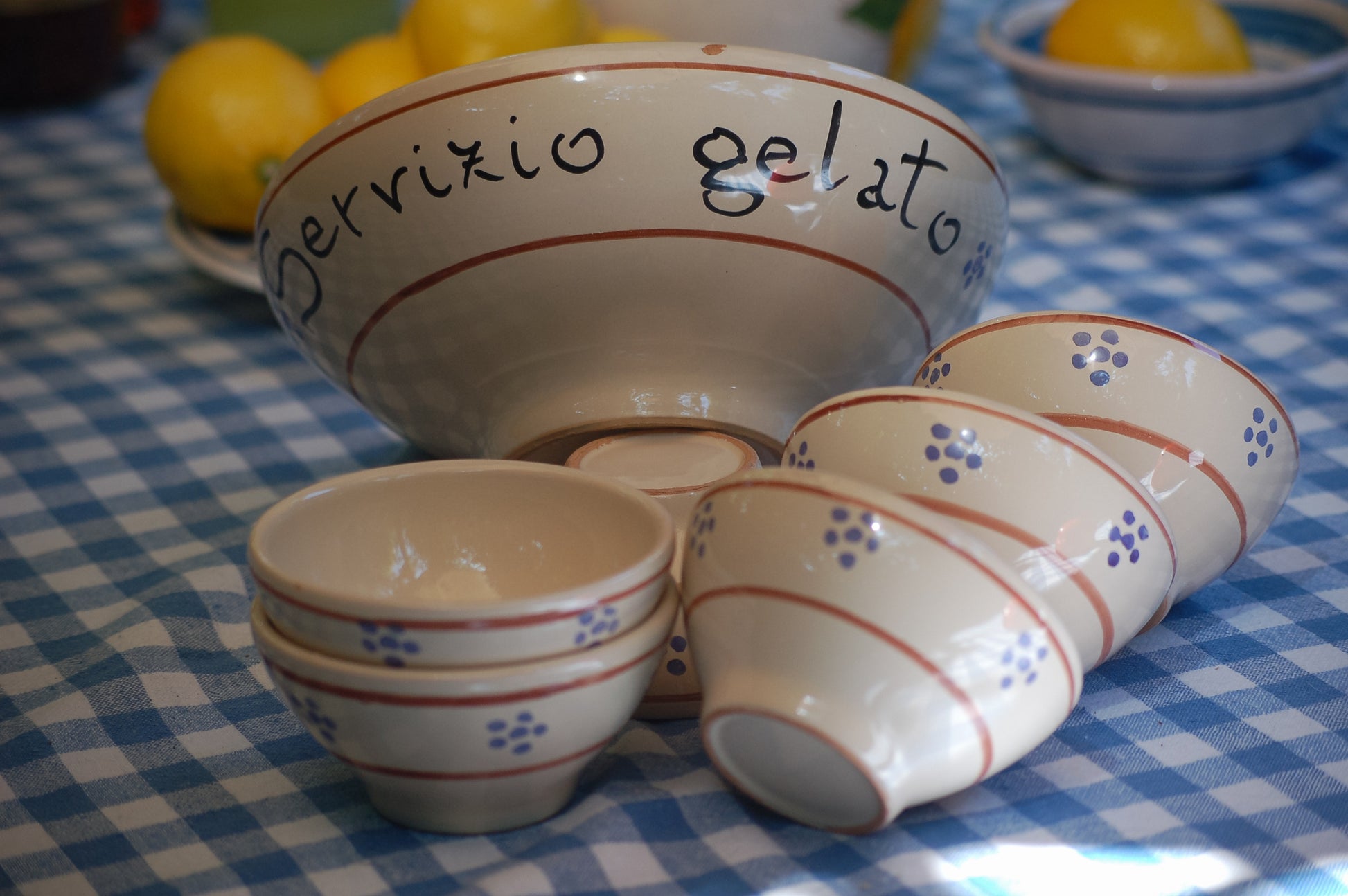 Vintage hand-painted ceramic serving set  for desserts and gelato from Puglia, Italy Italian gift idea