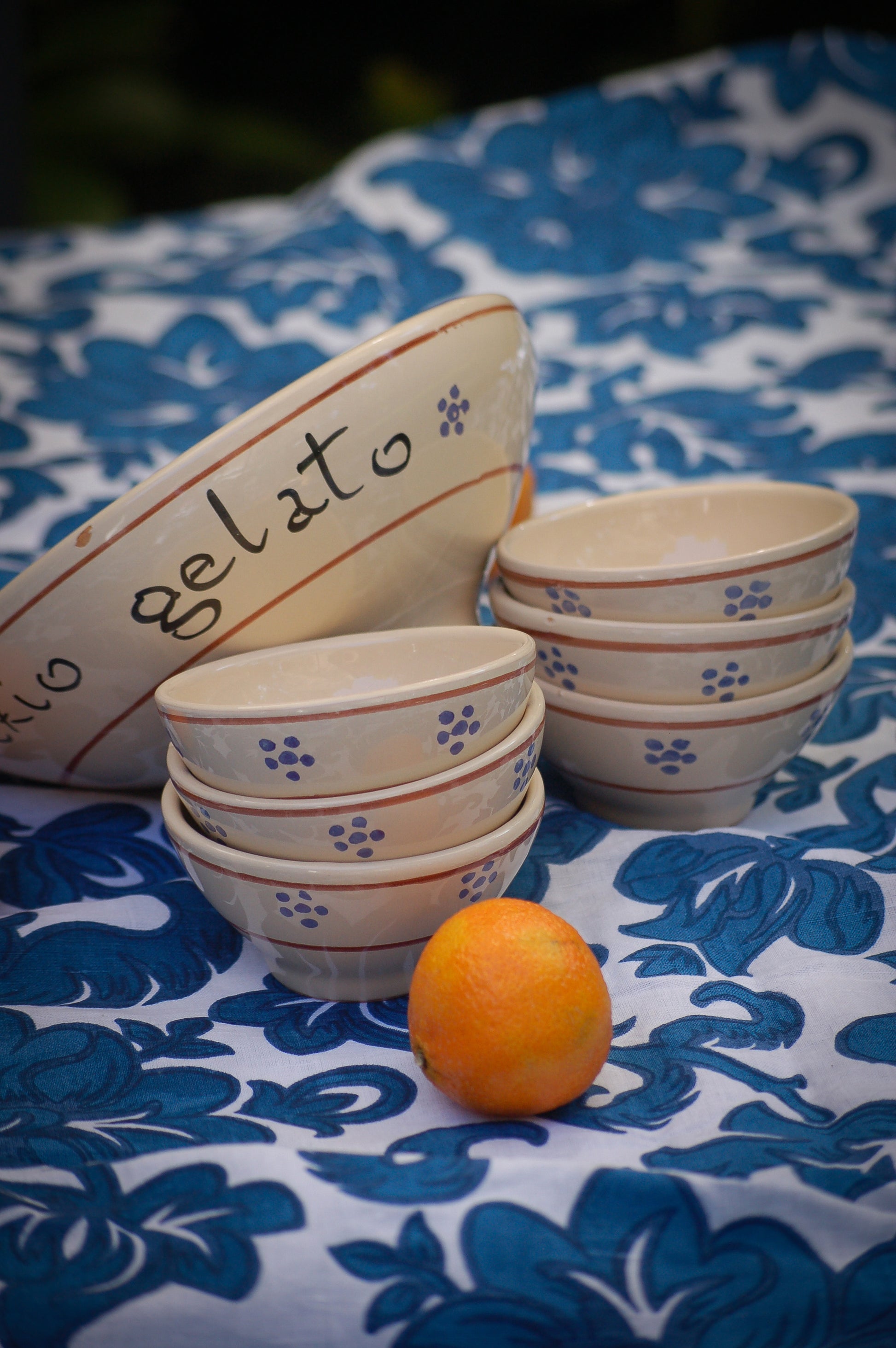 Vintage hand-painted ceramic serving set  for desserts and gelato from Puglia, Italy for Italian table setting