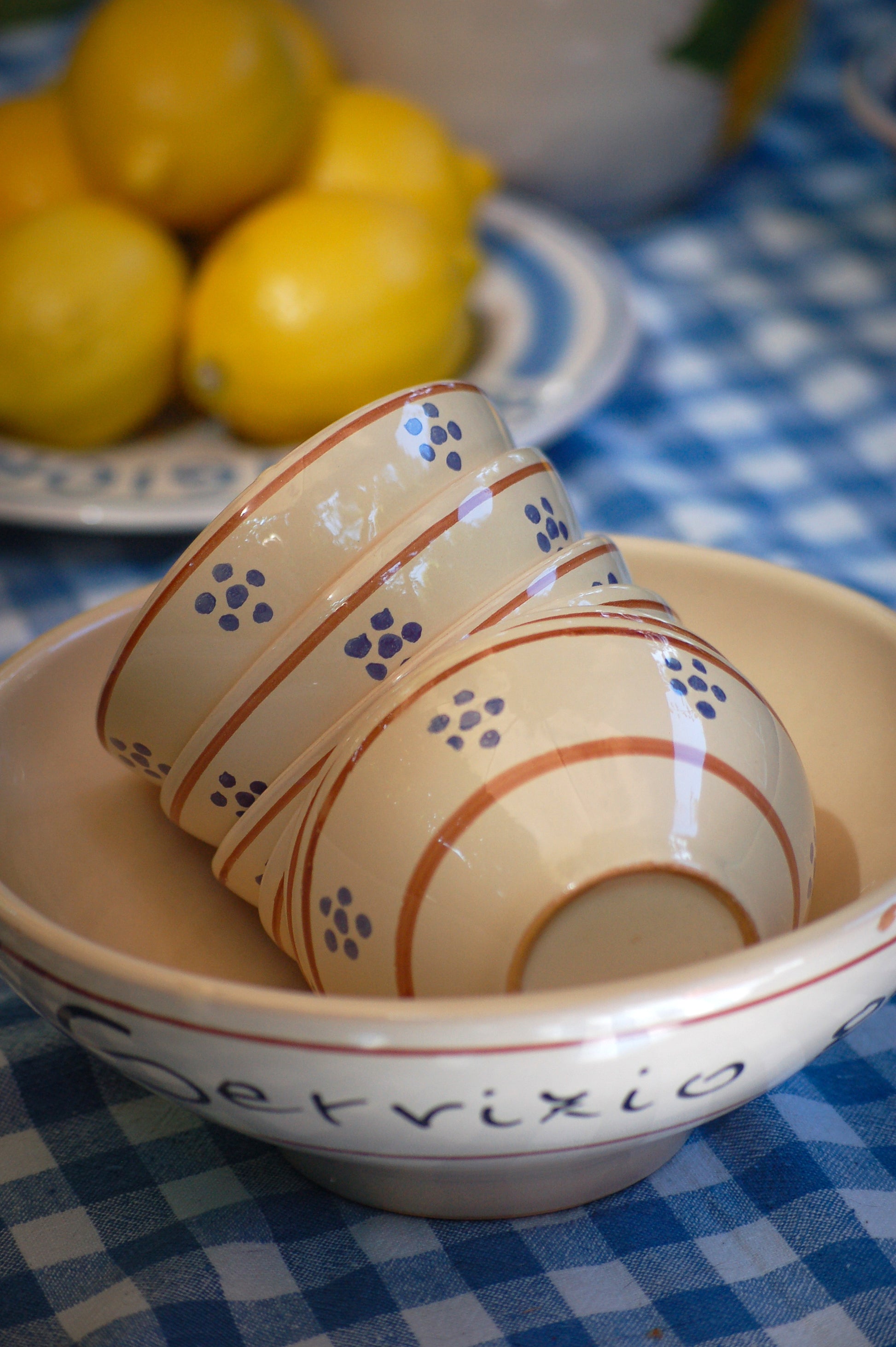 Vintage hand-painted ceramic serving set  for desserts and gelato from Puglia, Italy for lovers of Italian ceramic