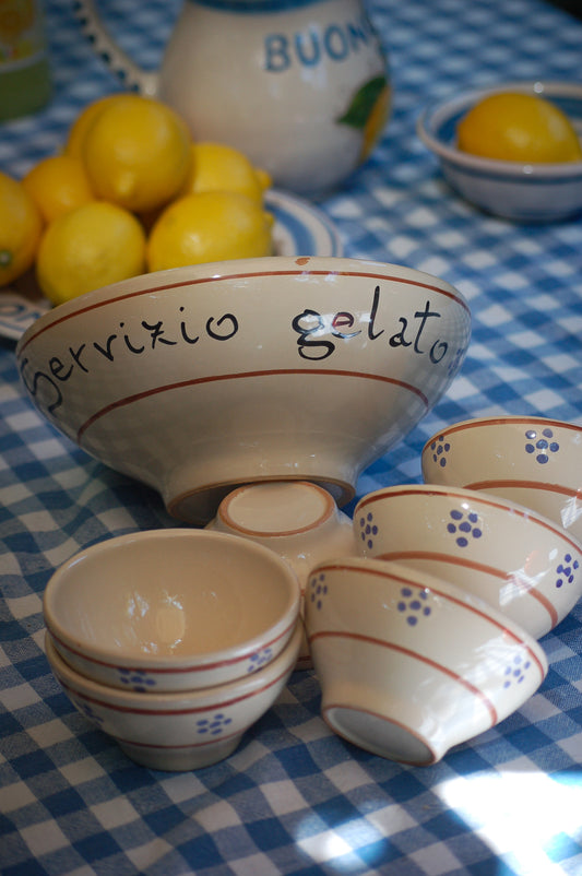 Vintage hand-painted ceramic serving set  for desserts and gelatofrom Puglia, Italy