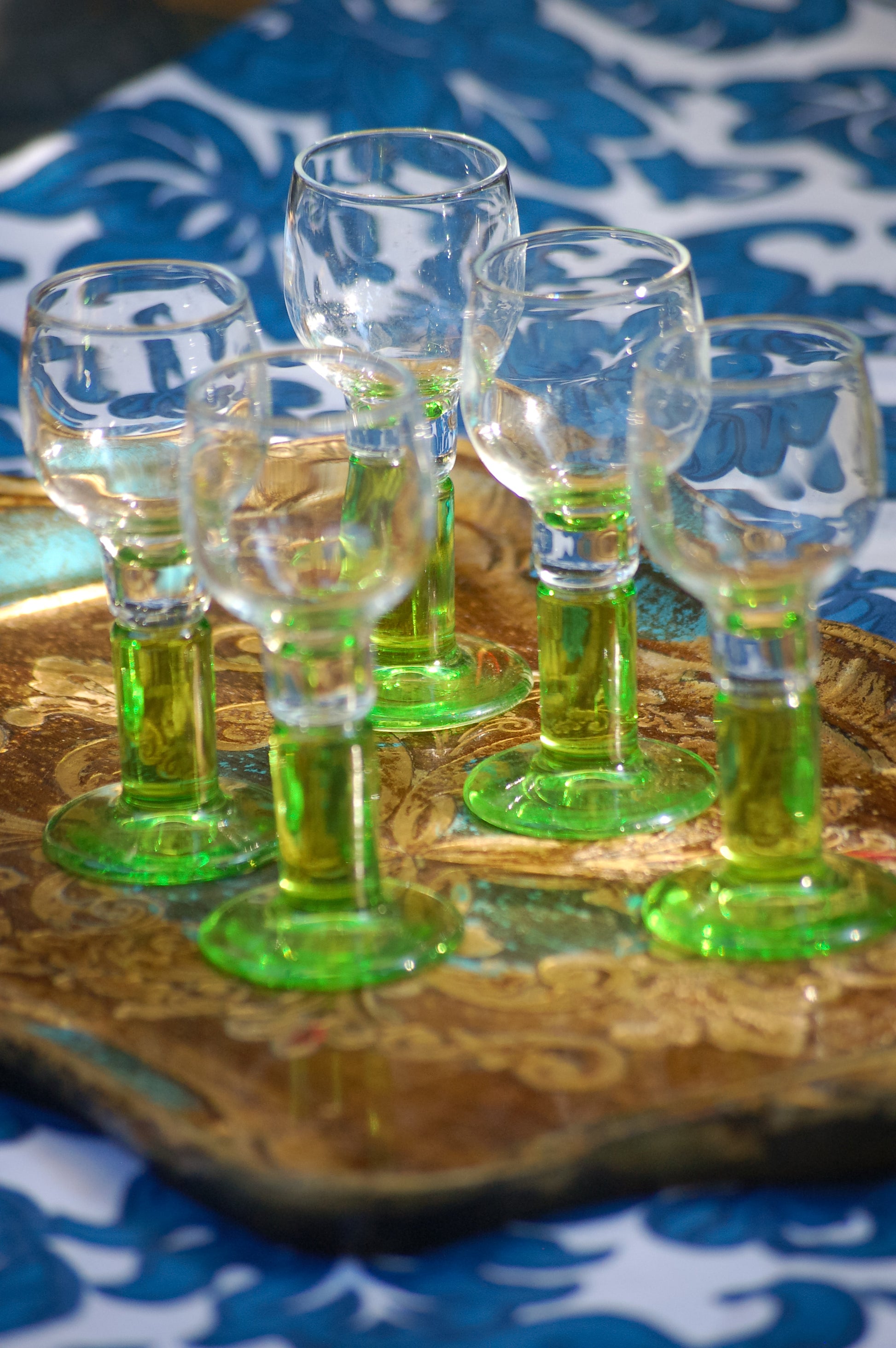 Vintage set limoncello glasses with limegreen foot Bormioli 70s Italian barware Italian digestivo