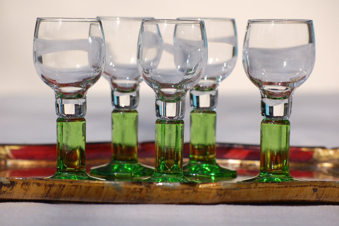 Vintage set limoncello glasses with limegreen foot Bormioli 70s Italian barware Italian digestivo