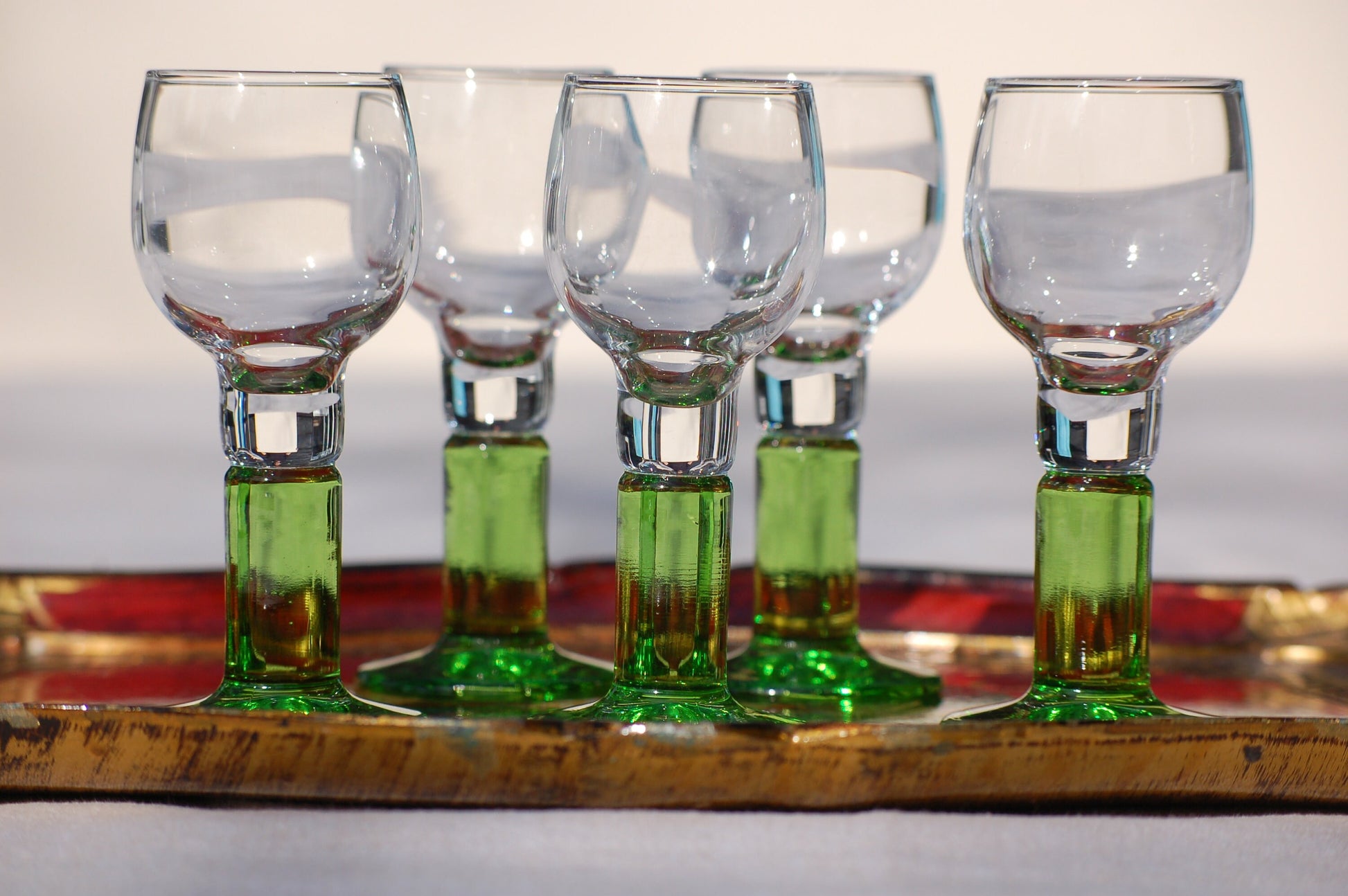 Vintage set limoncello glasses with limegreen foot Bormioli 70s Italian barware Italian digestivo